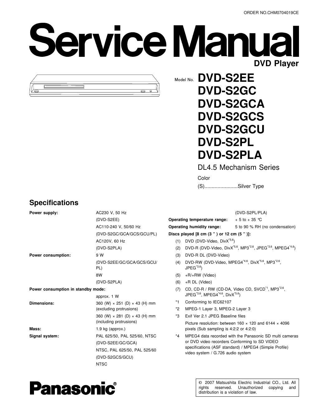 panasonic dvd s 2 service manual
