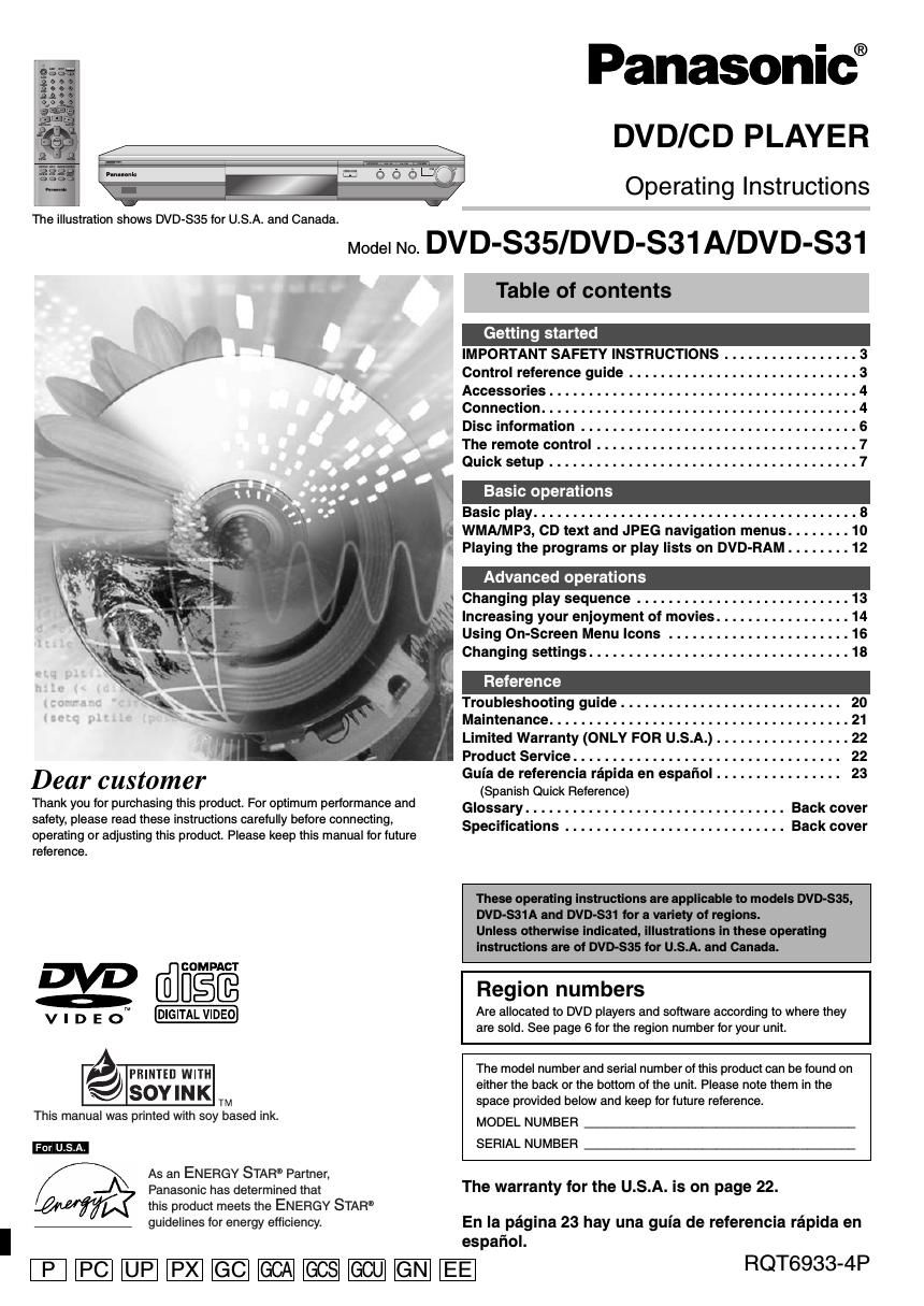 panasonic dvd s 35 owners manual