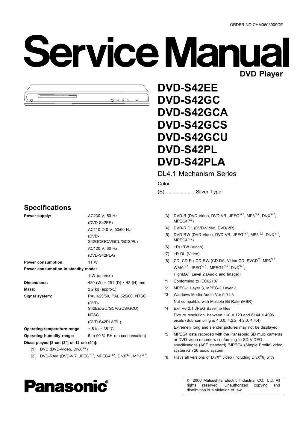 panasonic dvd s 42 xx service manual