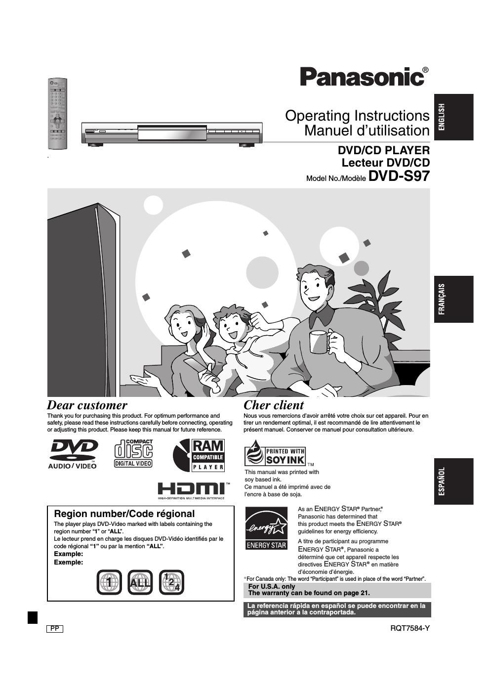 panasonic dvd s 97 owners manual