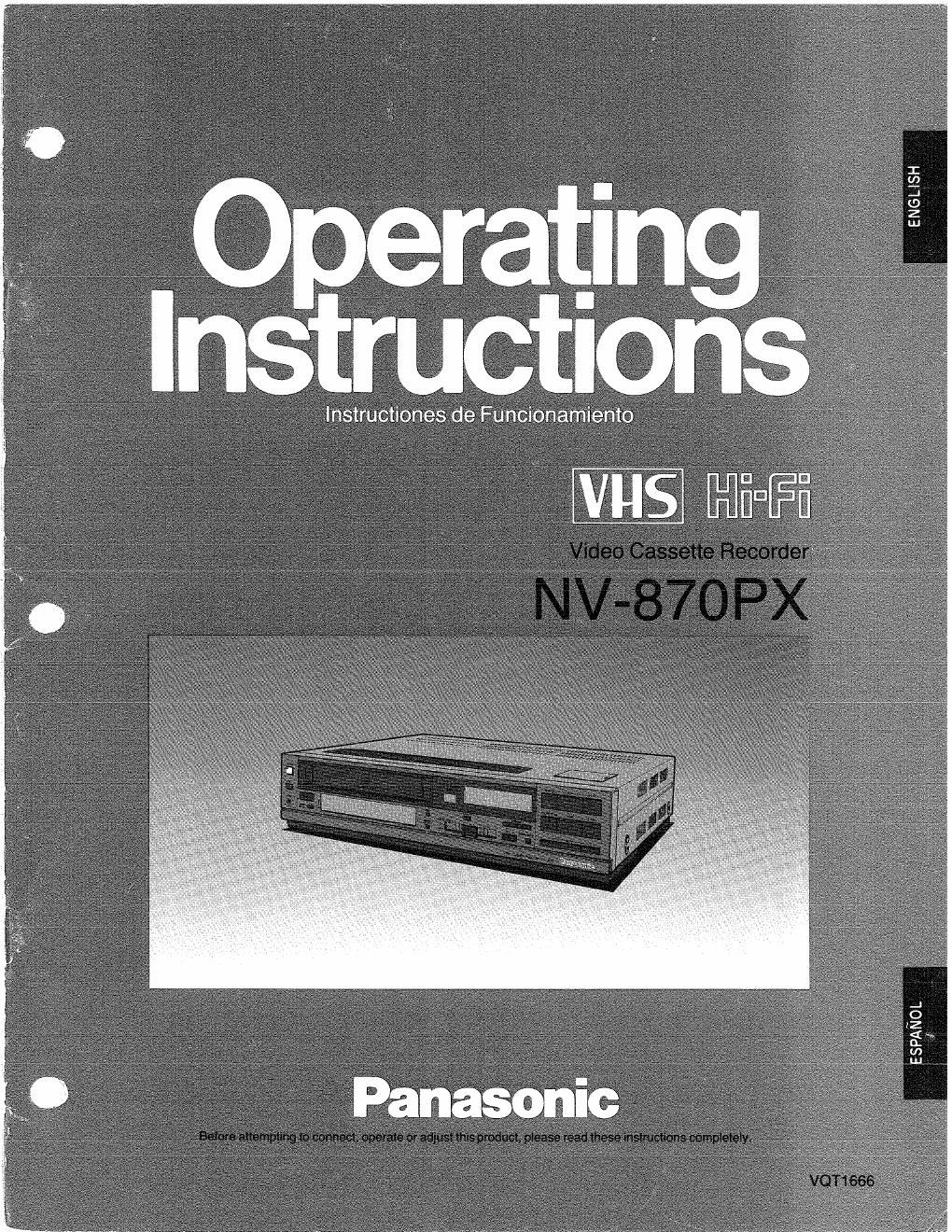 panasonic nv 870 px owners manual