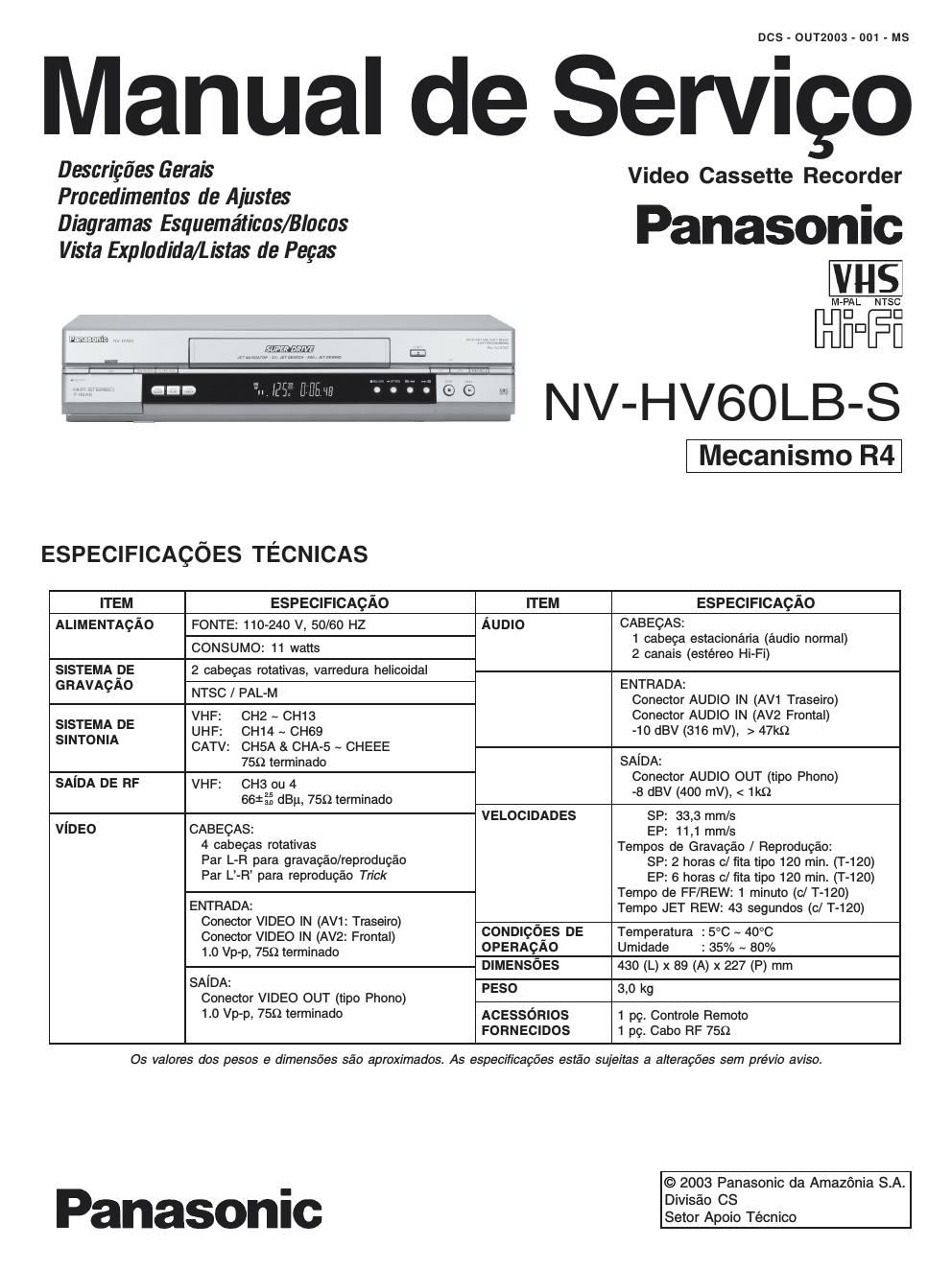 panasonic nv hv 60 lbs service manual