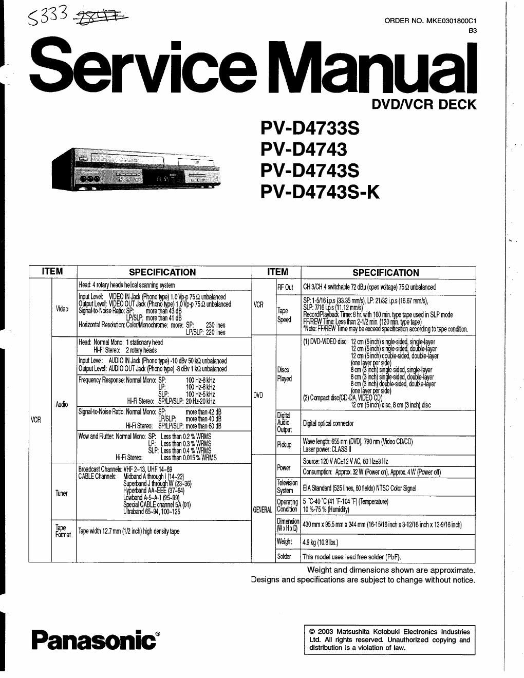 panasonic pv d 4733 s service manual