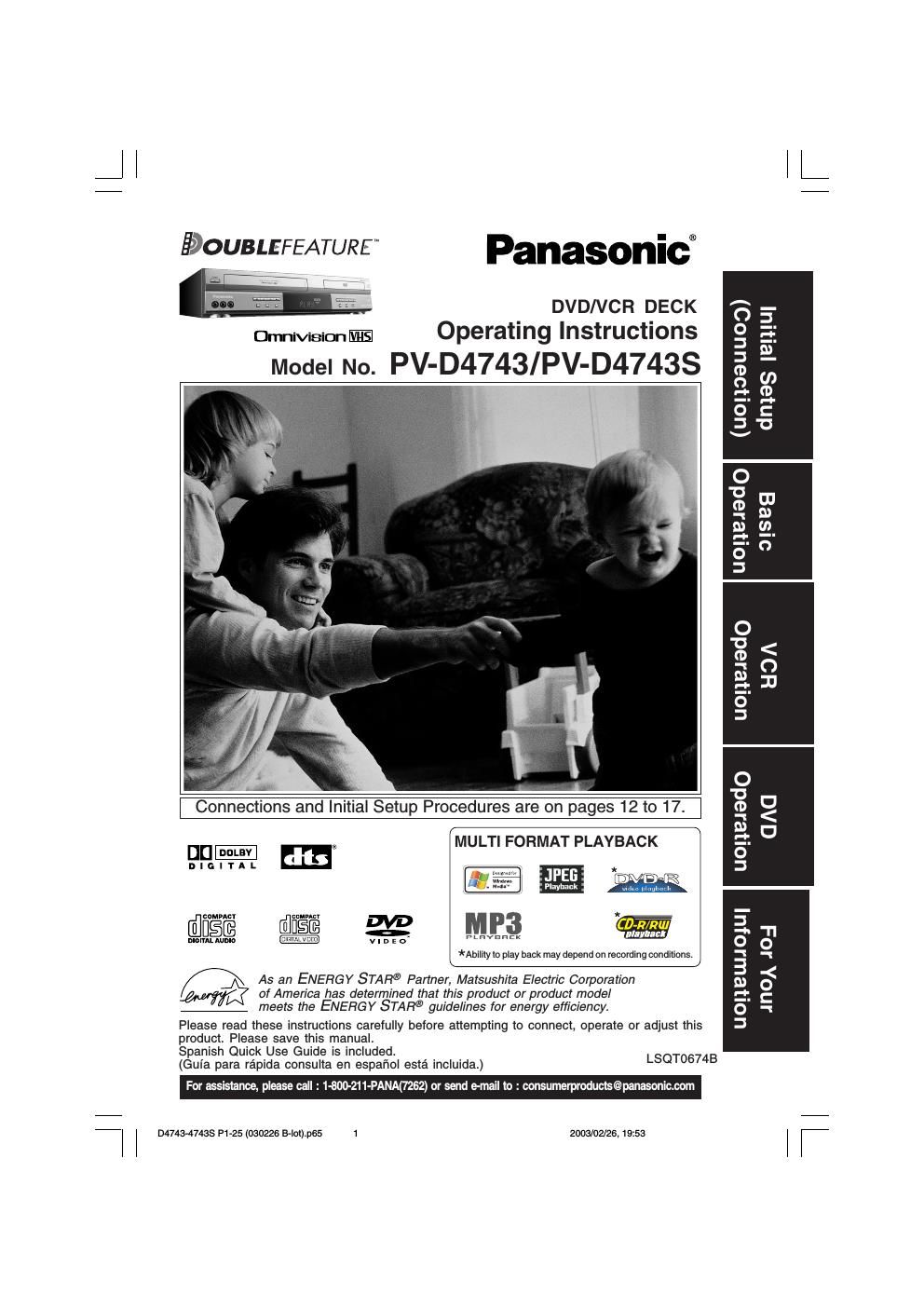 panasonic pv d 4743 owners manual