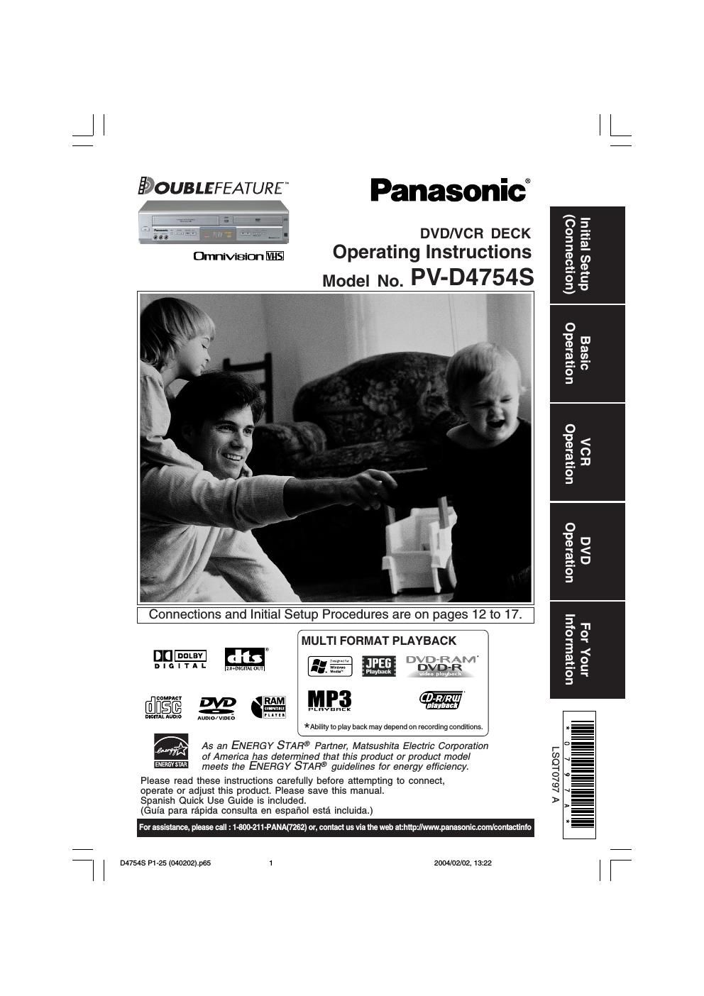 panasonic pv d 4754 s owners manual