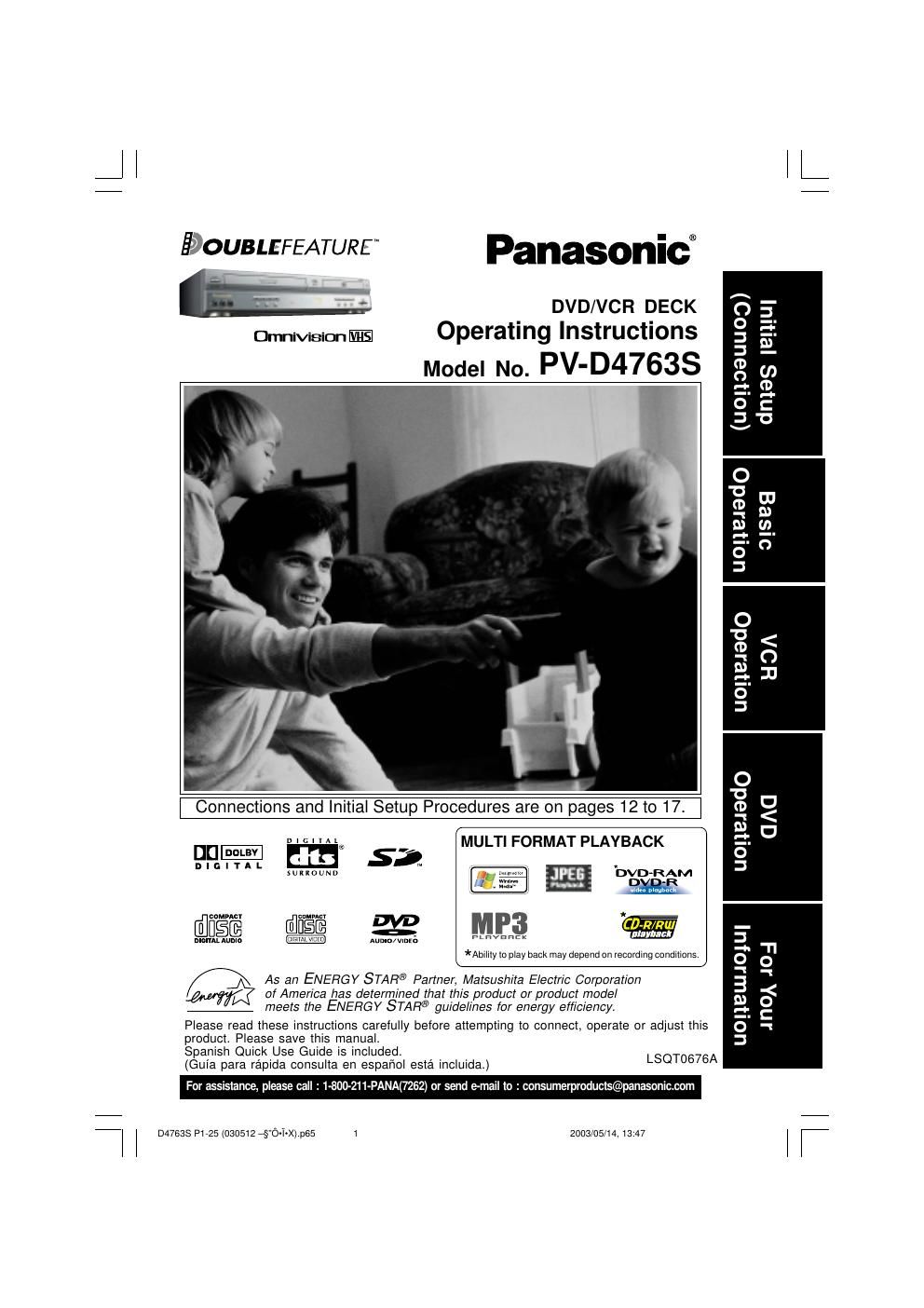 panasonic pv d 4763 s owners manual