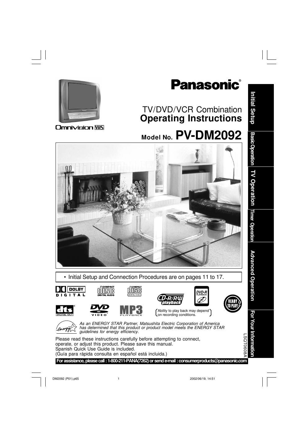 panasonic pv dm 2092 owners manual