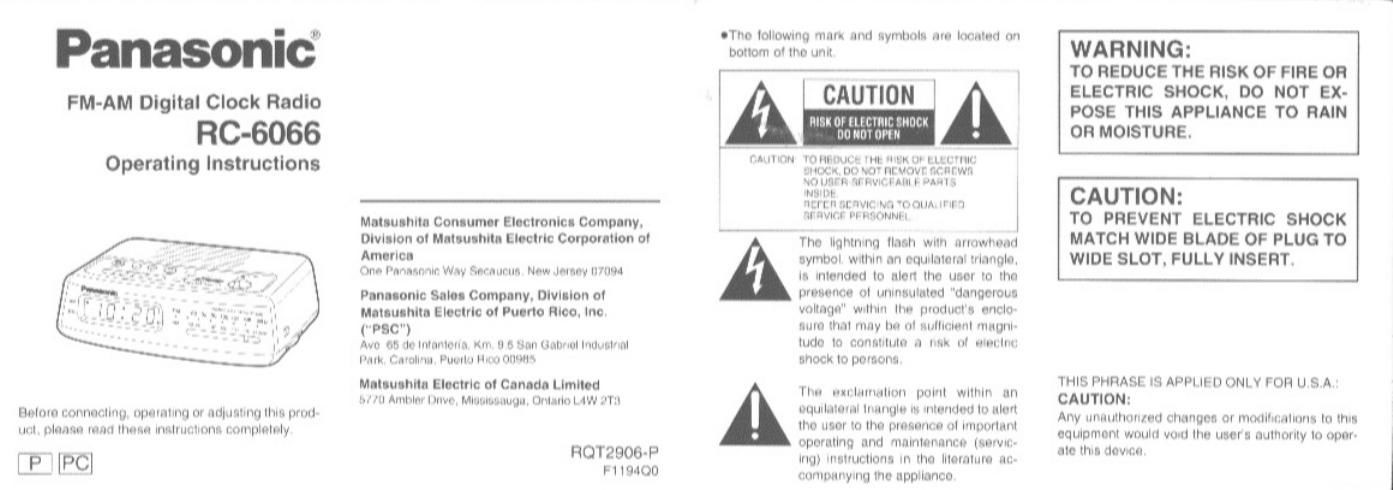 panasonic rc 6066 owners manual