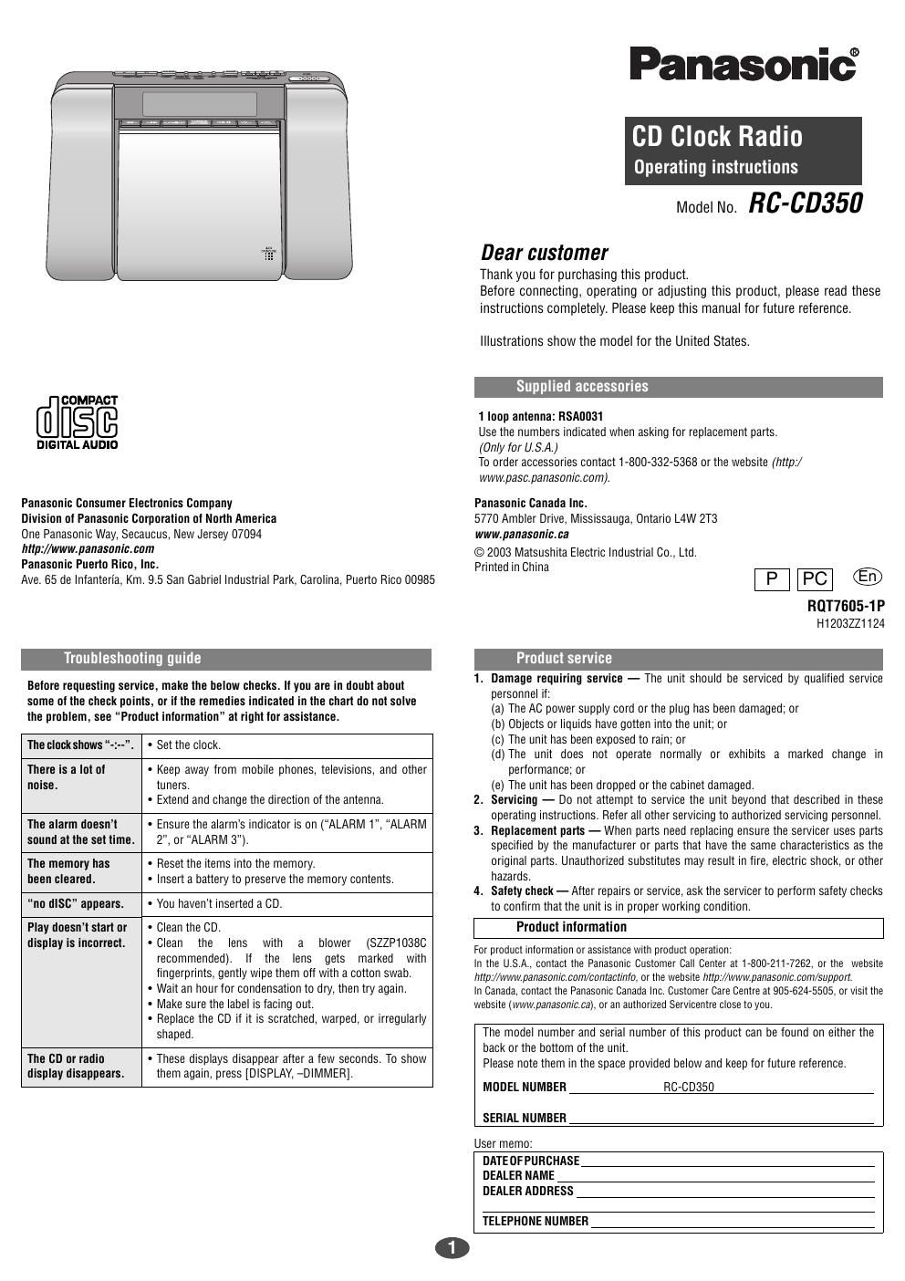 panasonic rc cd 350 owners manual