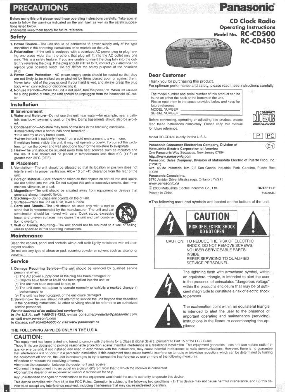 panasonic rc cd 500 owners manual