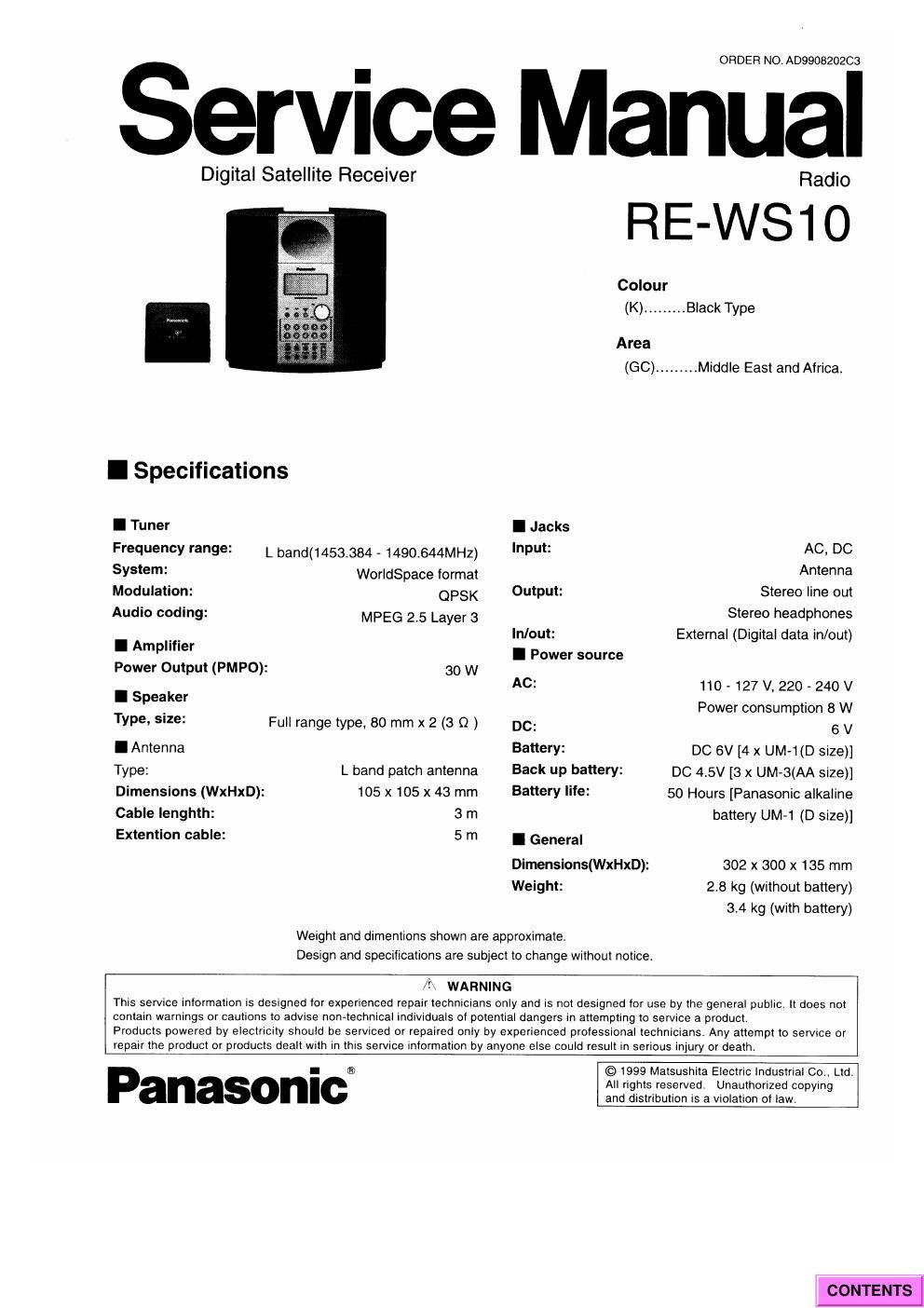 panasonic re ws10 5105 manual de servicio