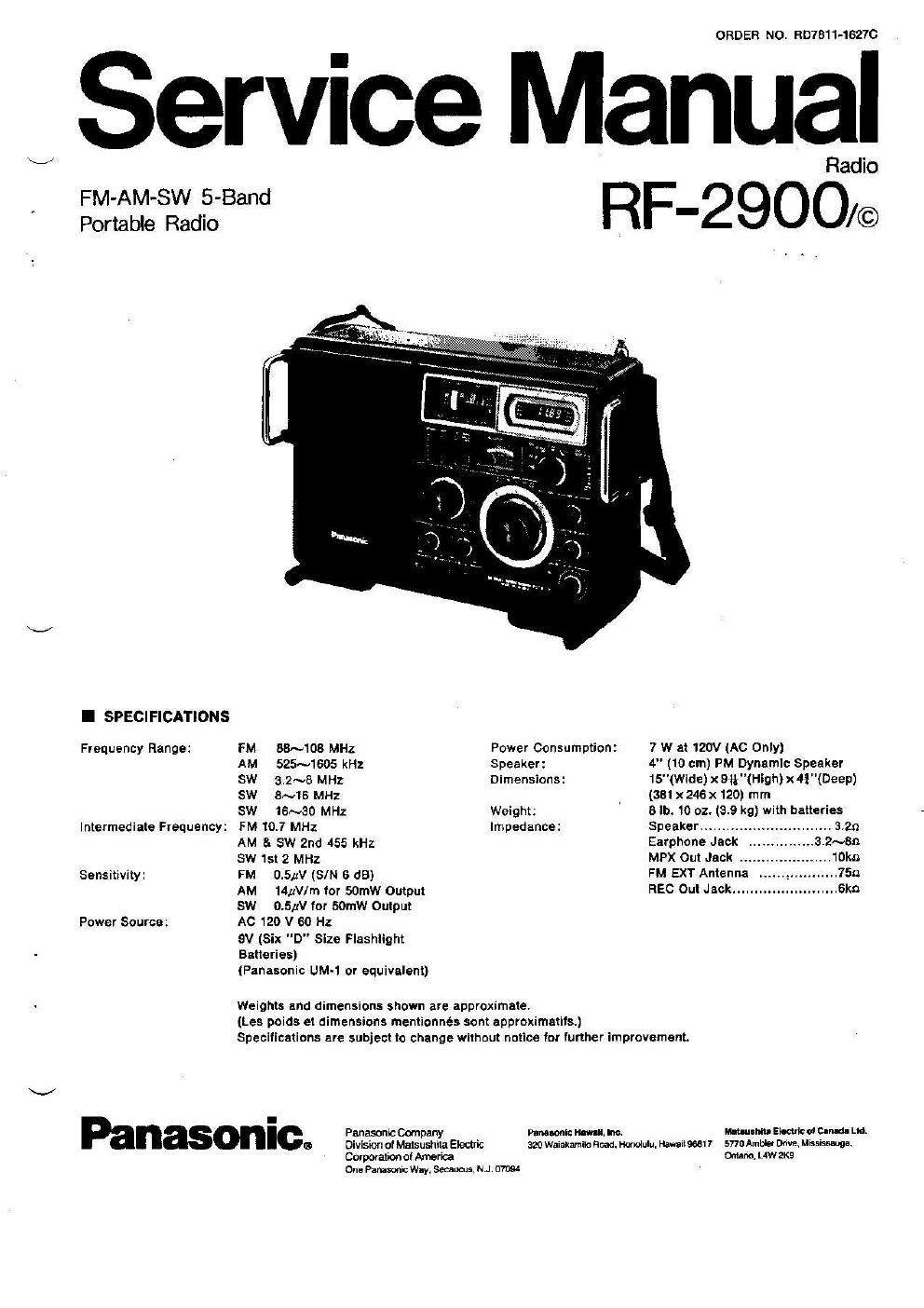 panasonic rf 2900 service manual