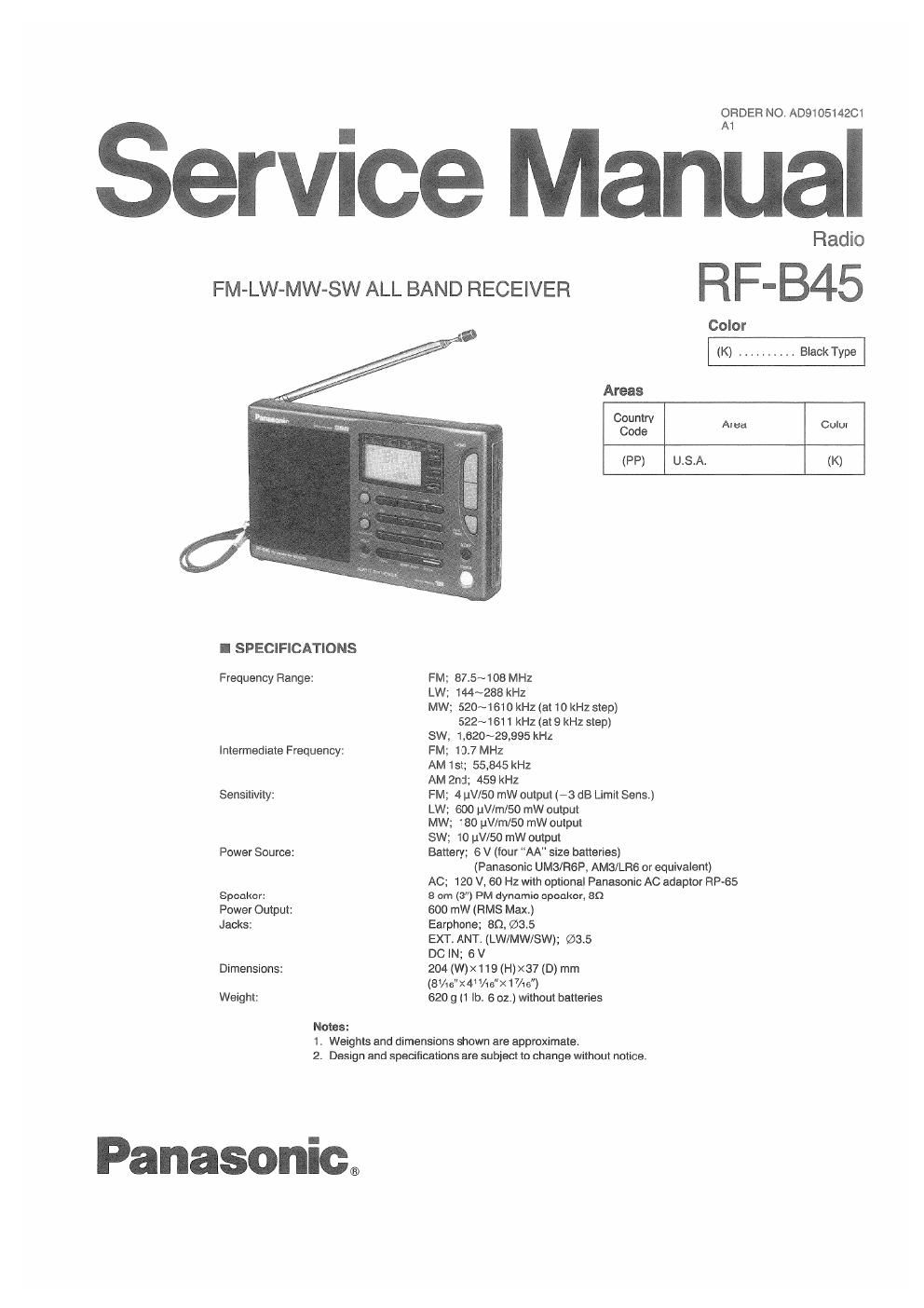 panasonic rf b 45 service manual