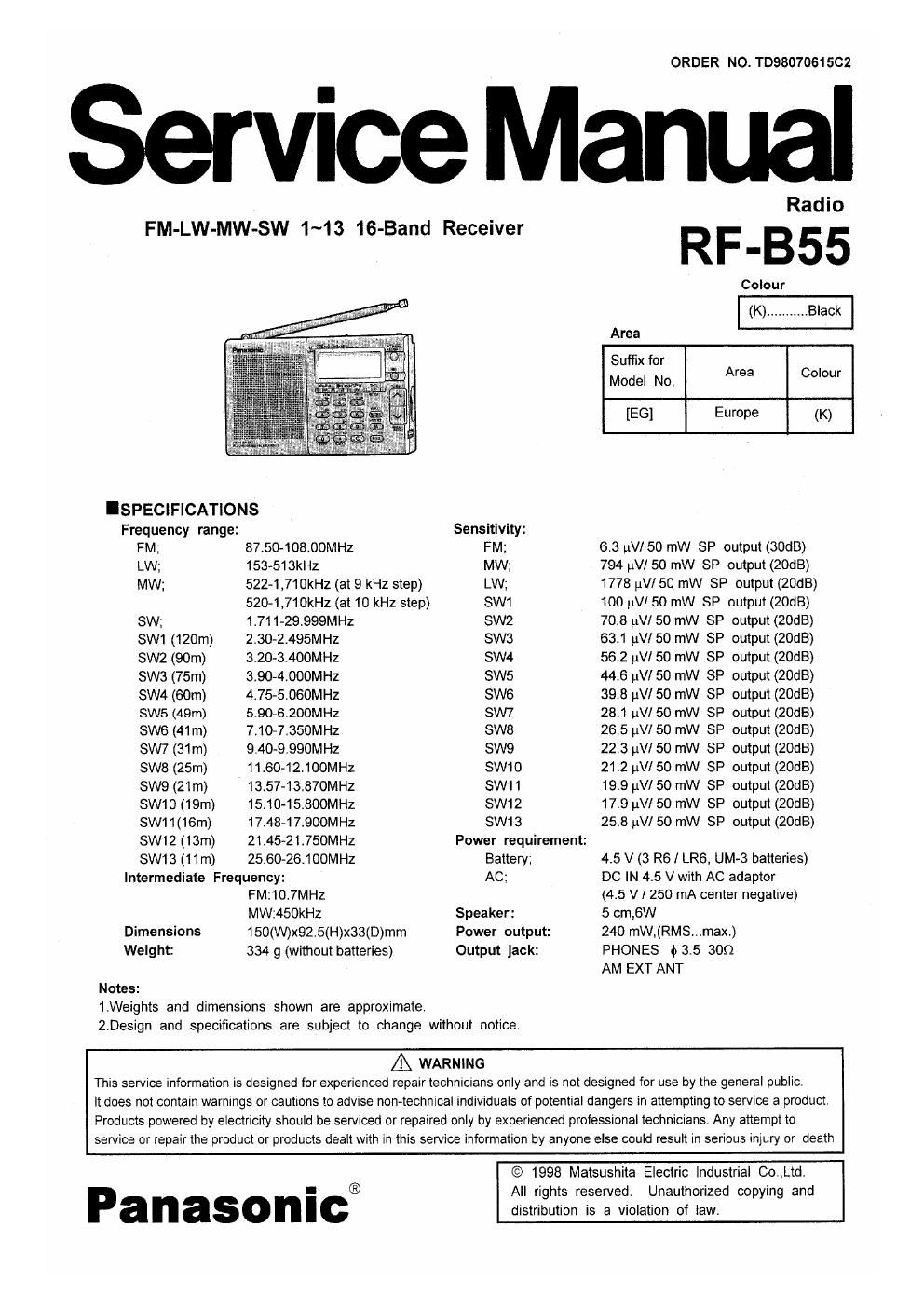 panasonic rf b 55 service manual