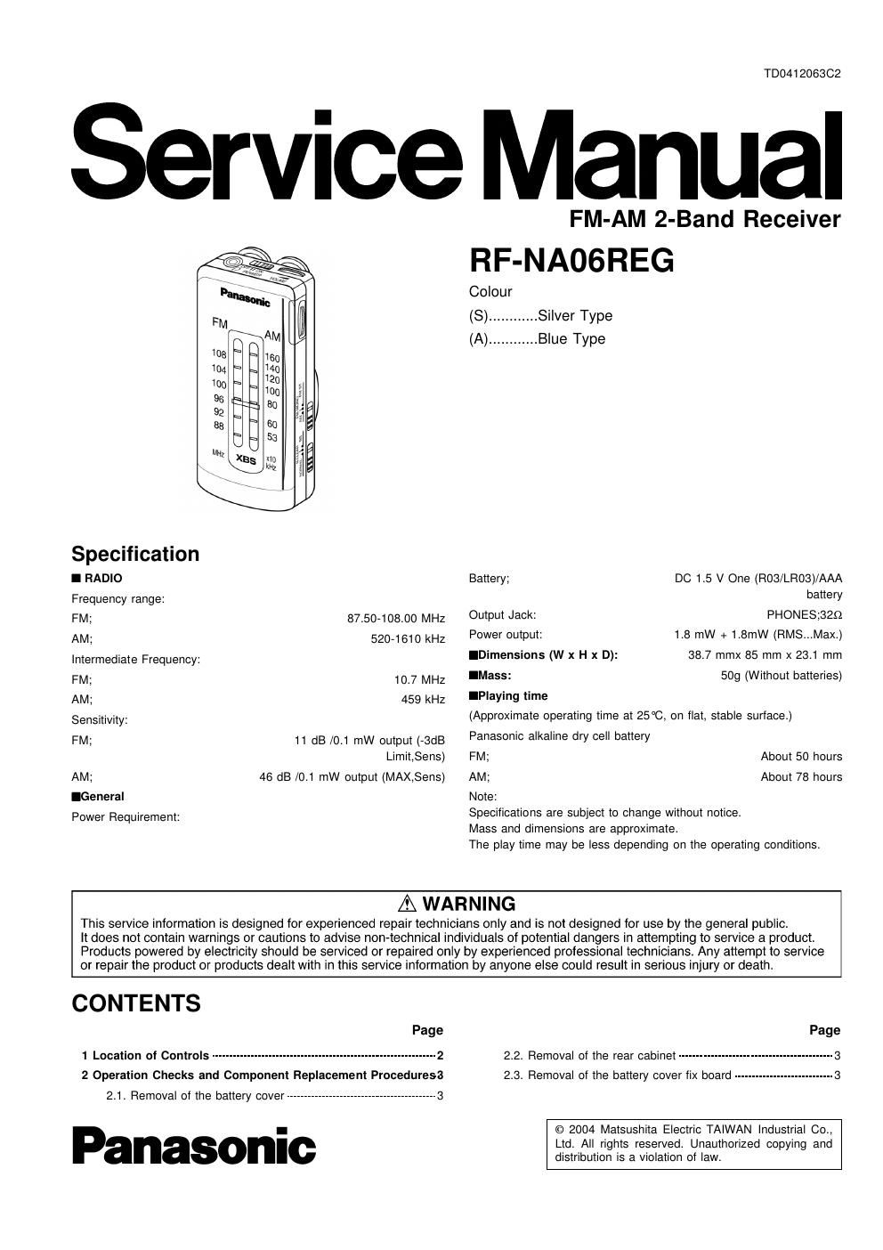 panasonic rf na 06 reg service manual