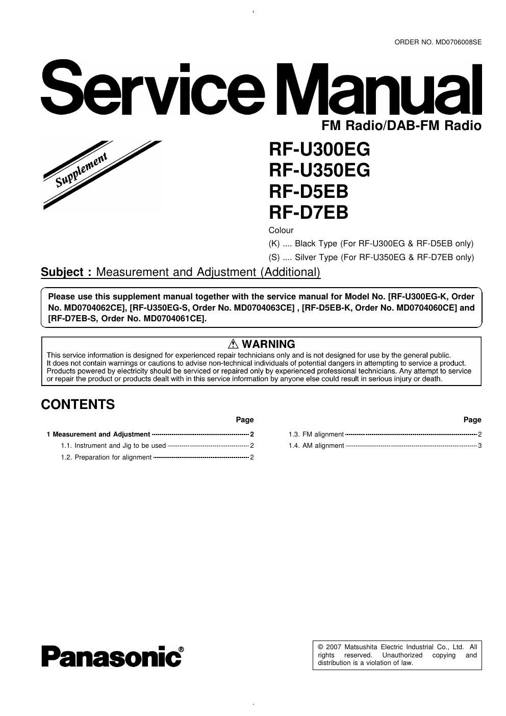 panasonic rf u300eg service manual