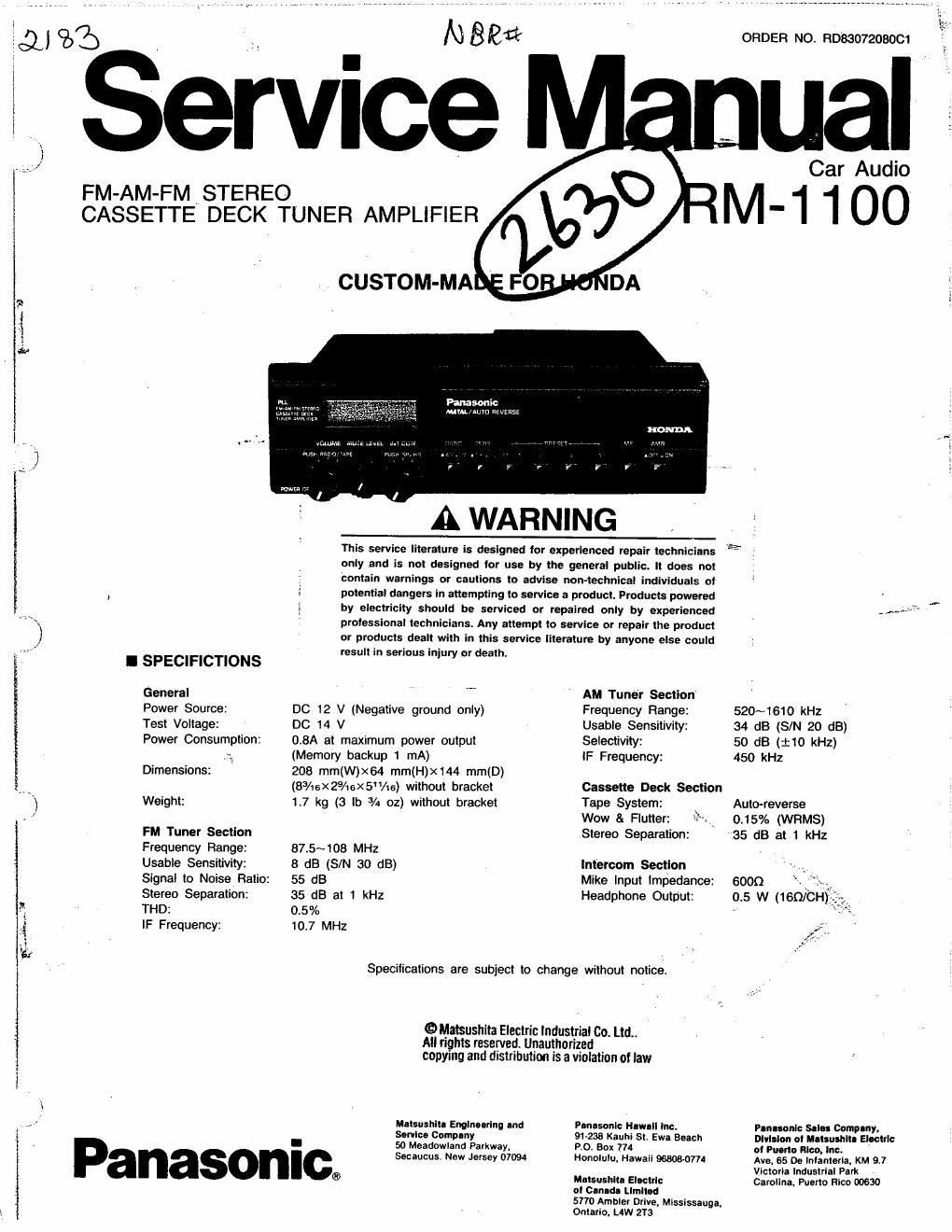 panasonic rm 1100 service manual