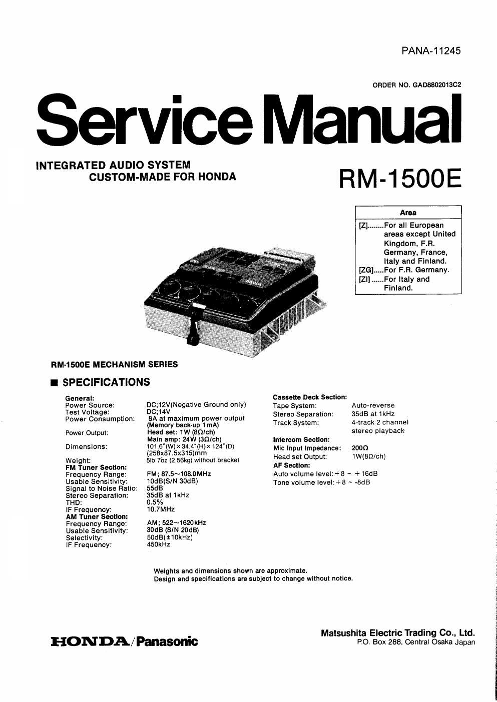 panasonic rm 1500 e service manual