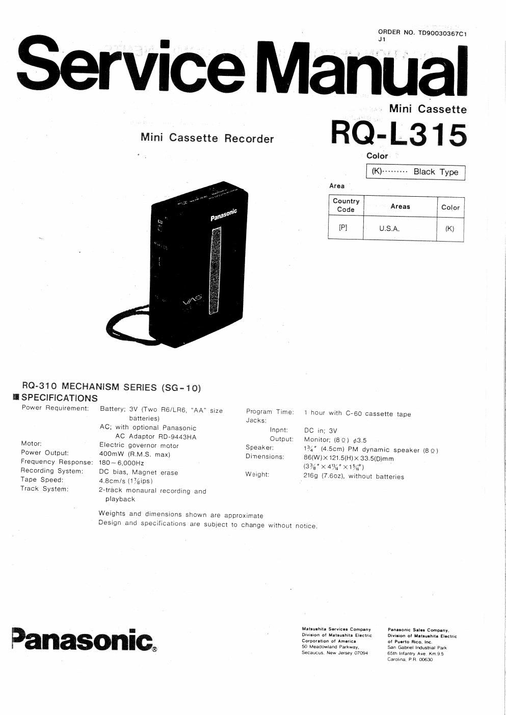 panasonic rq l 315 service manual