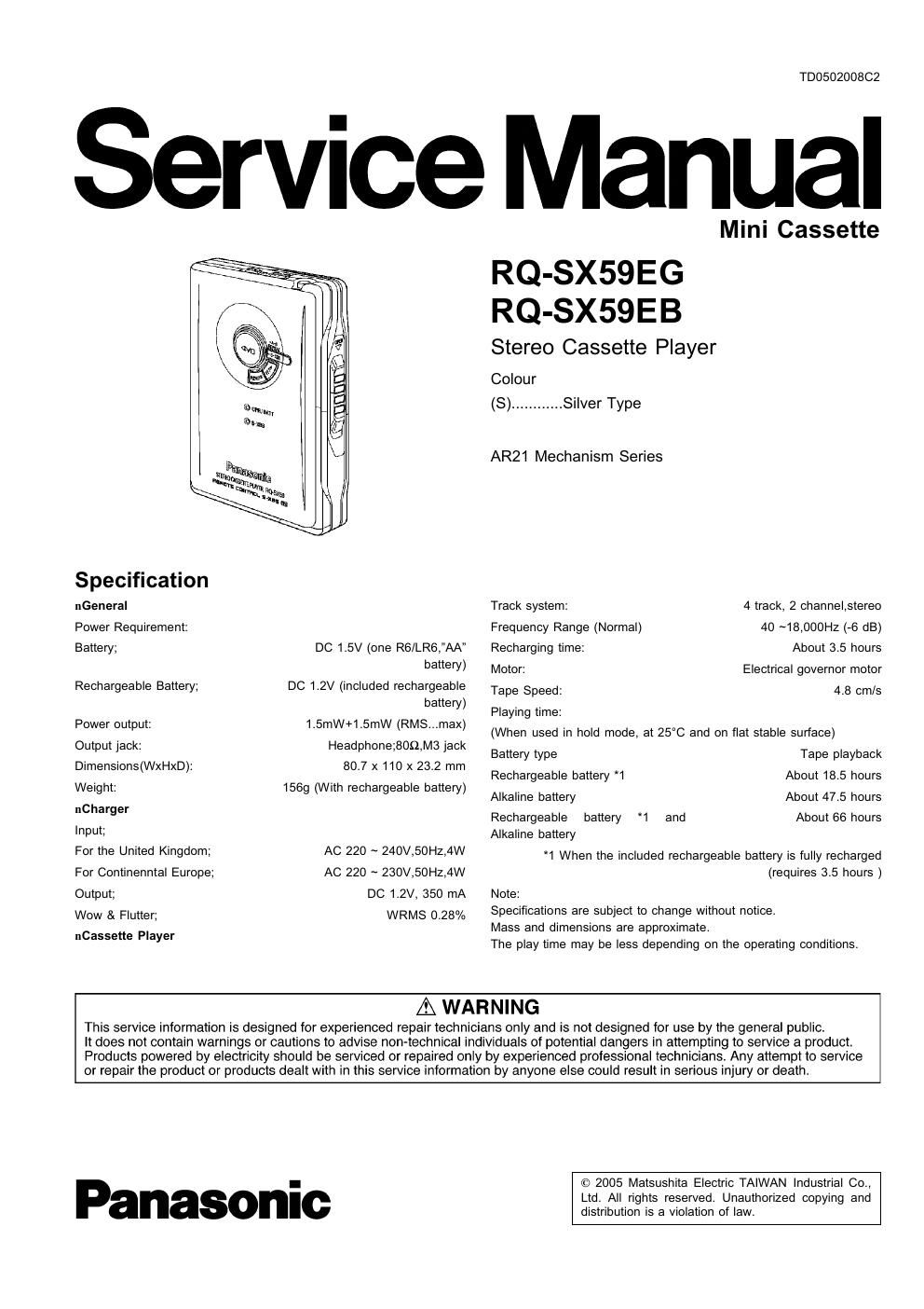panasonic rq sx 59 service manual