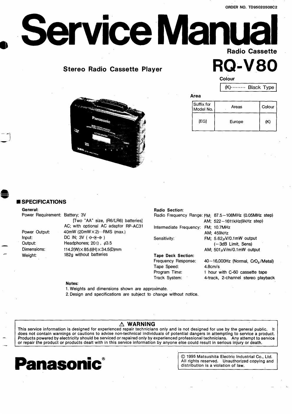 panasonic rq v 80 service manual