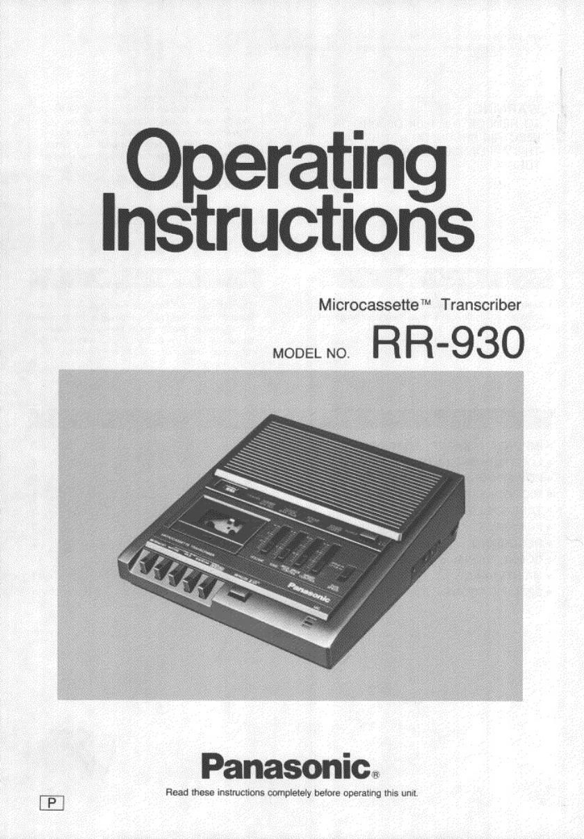 panasonic rr 930 owners manual