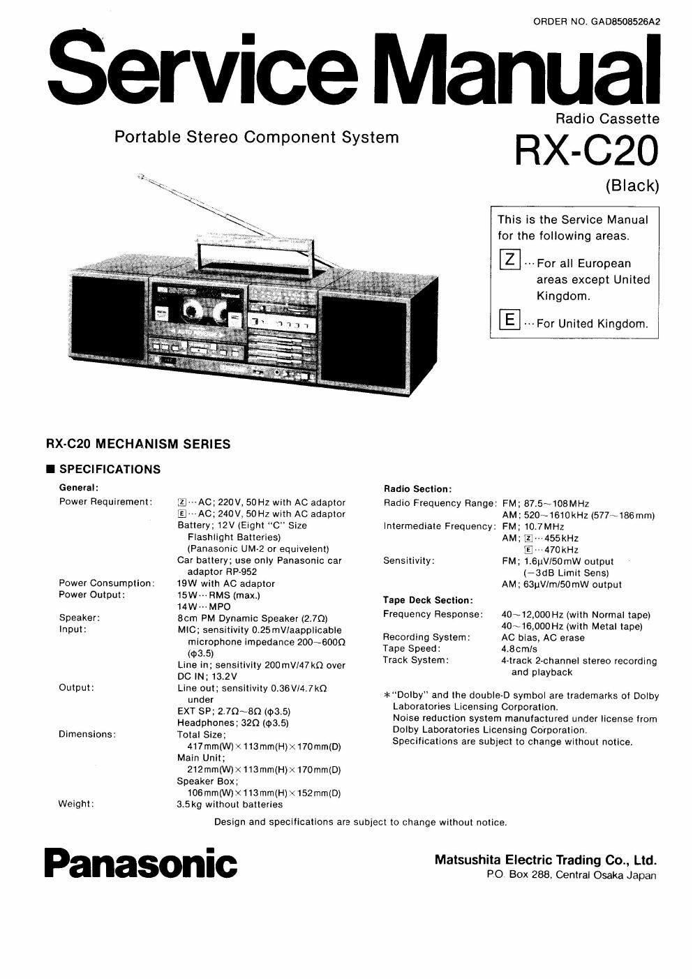 panasonic rx c 20 service manual