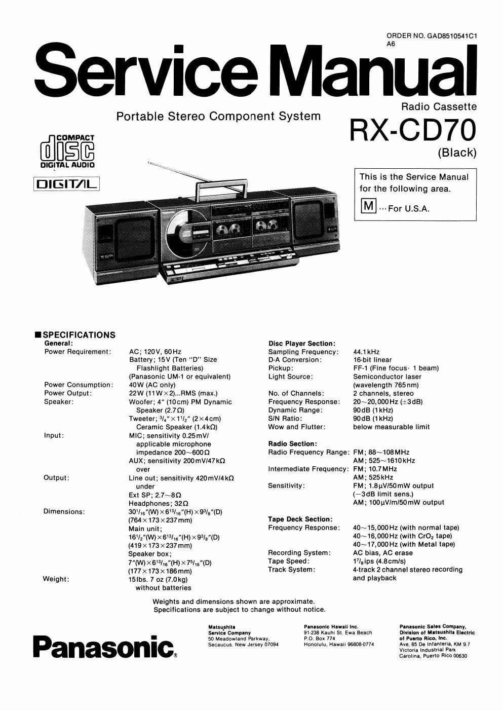 panasonic rx cd 70 service manual