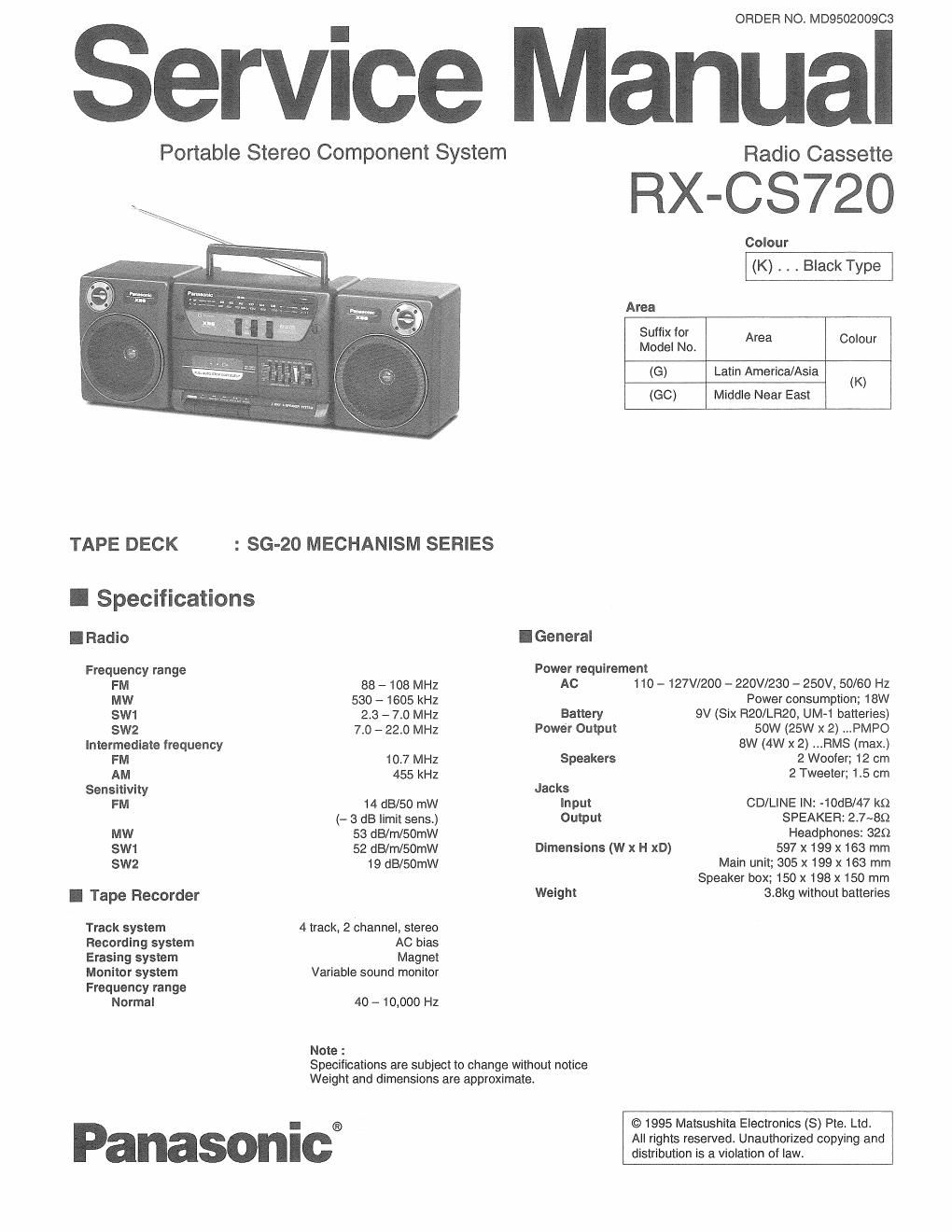 panasonic rx cs 720 service manual