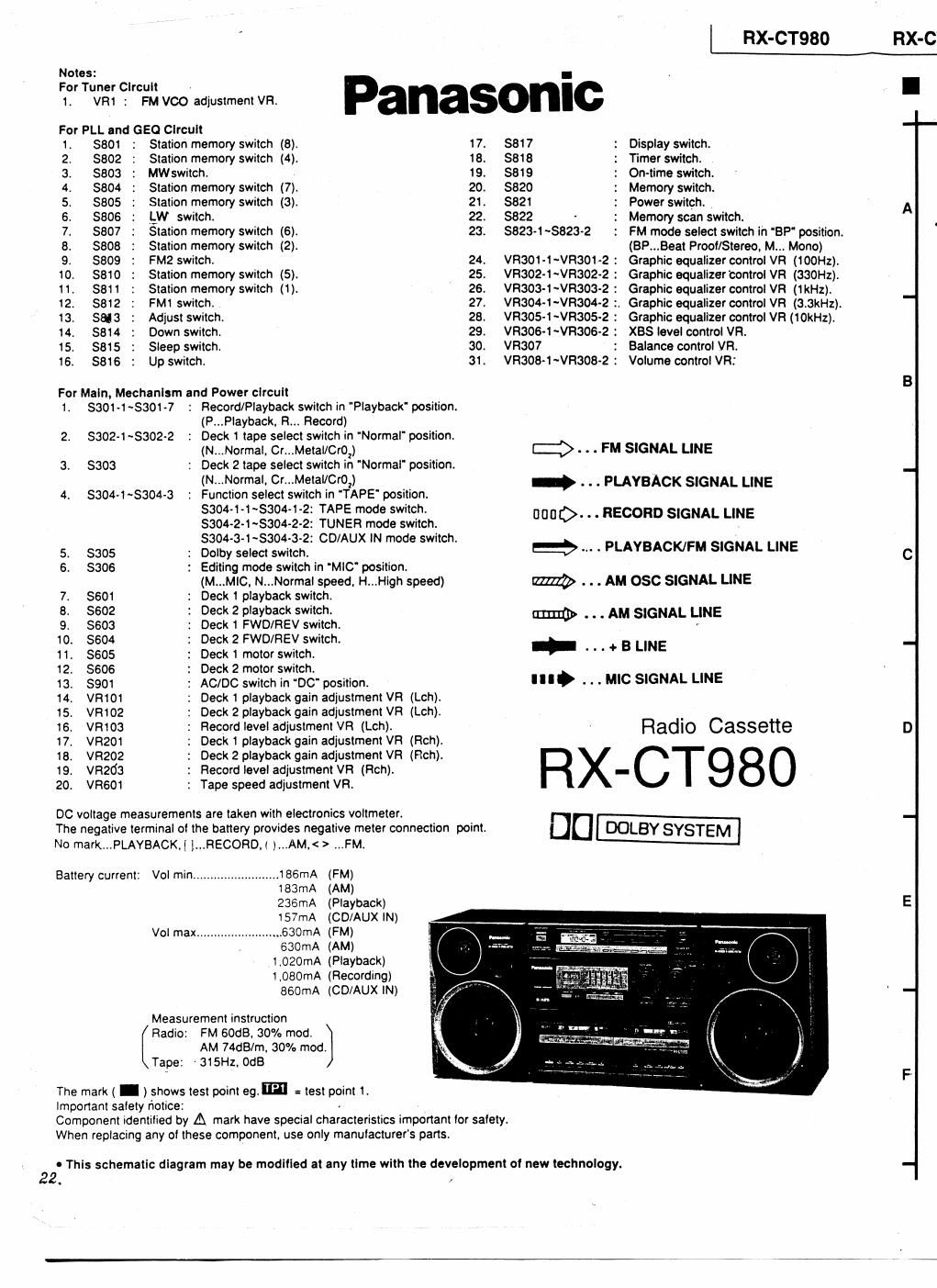 panasonic rx ct980 schematics