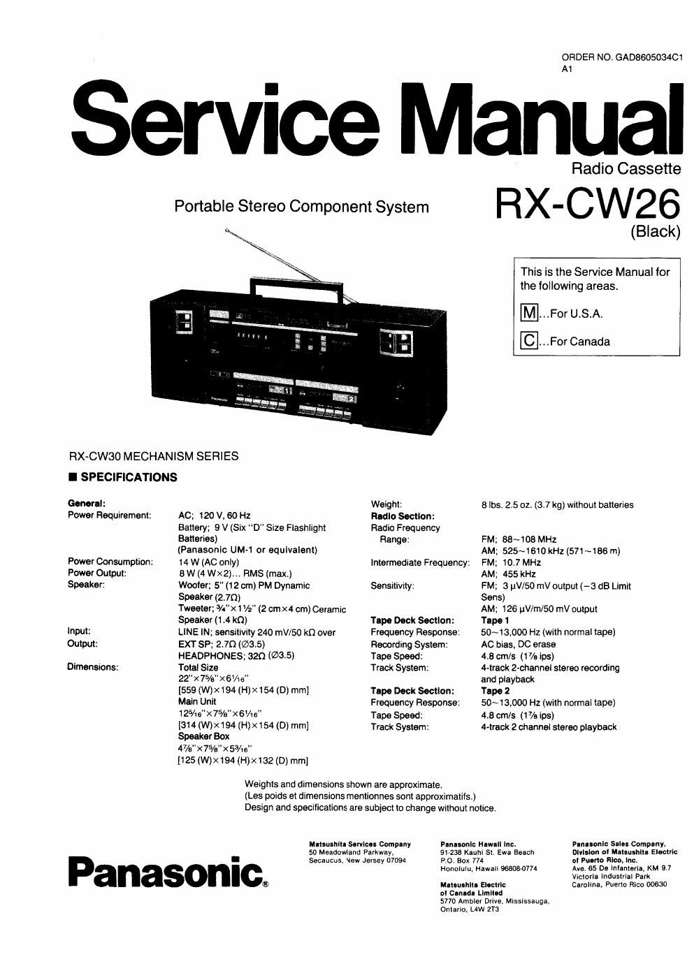 panasonic rx cw 26 service manual