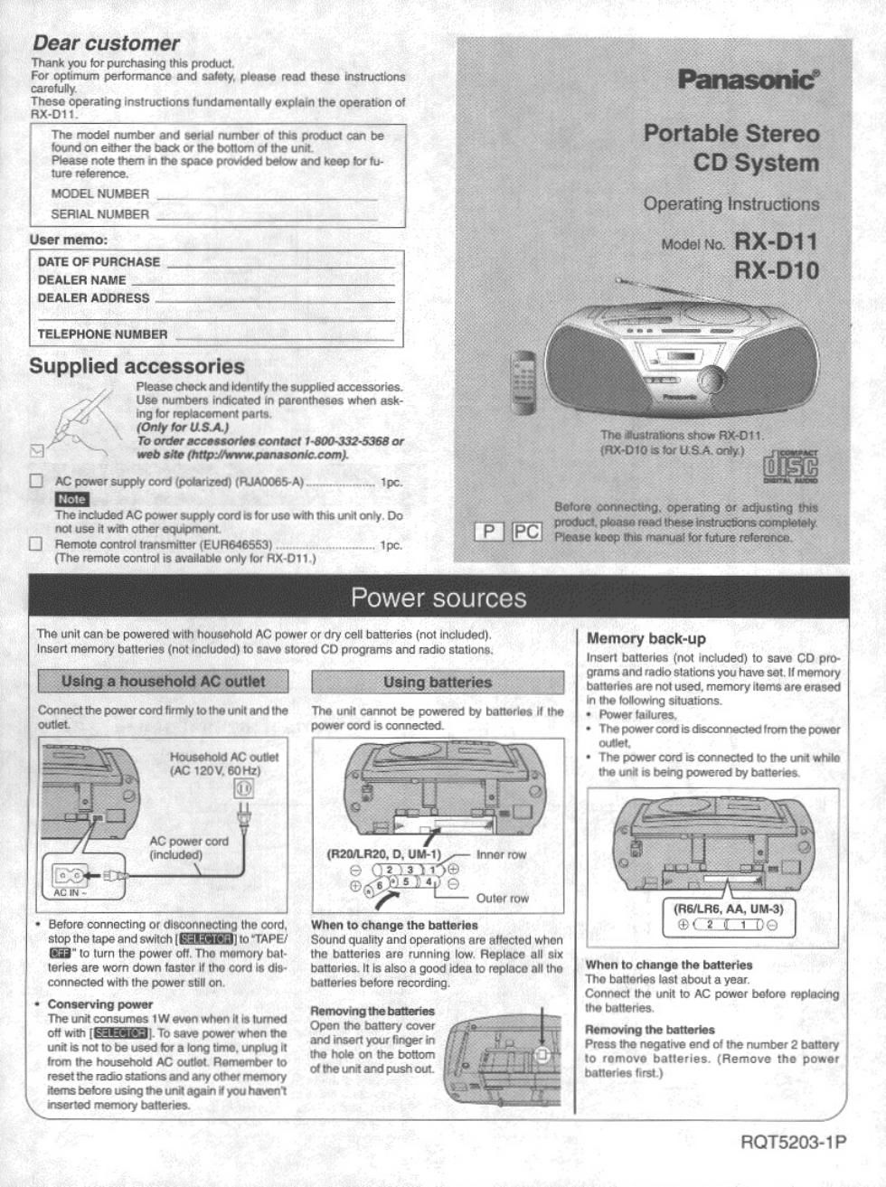 panasonic rx d 10 owners manual