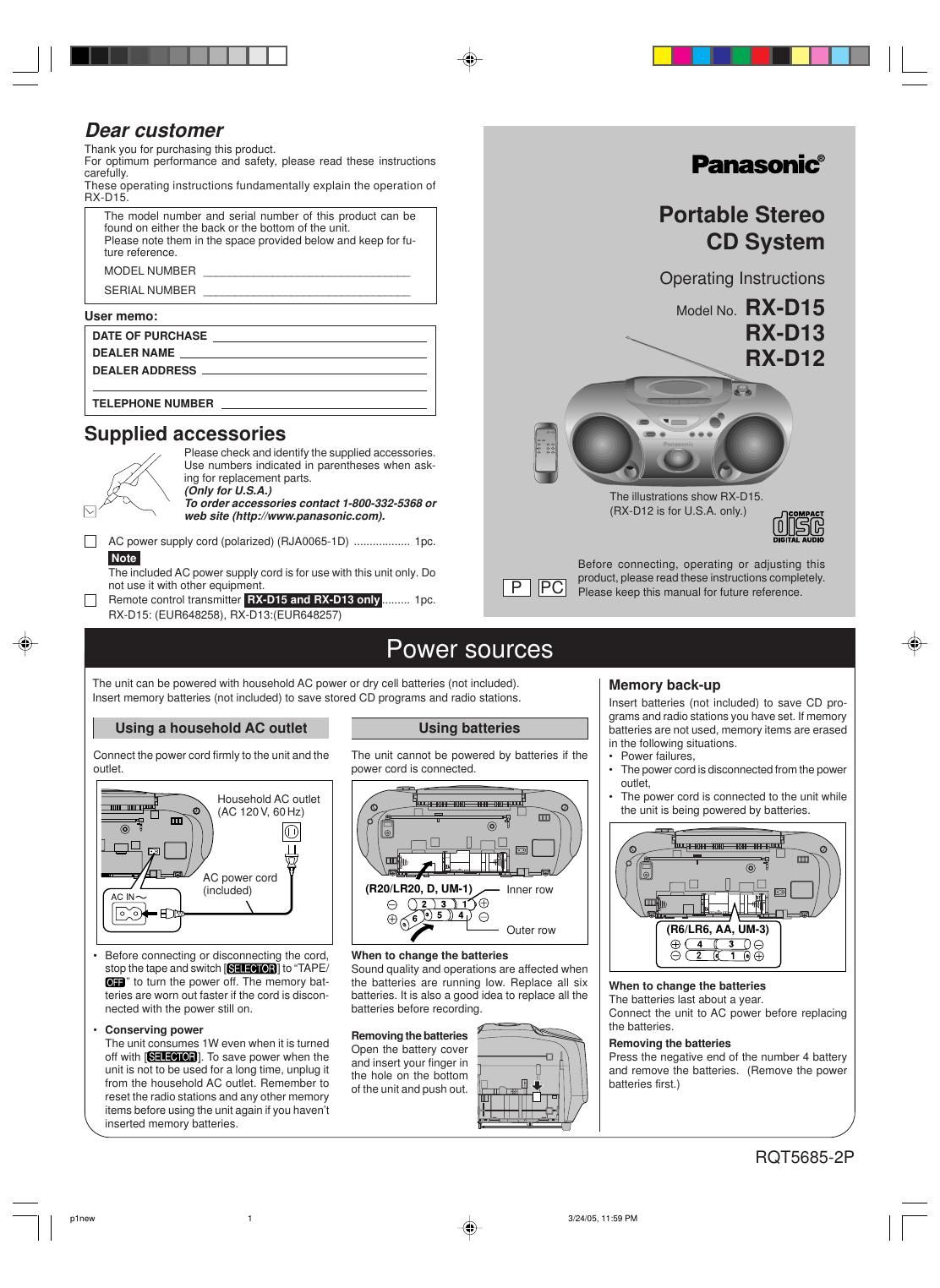 panasonic rx d 12 owners manual