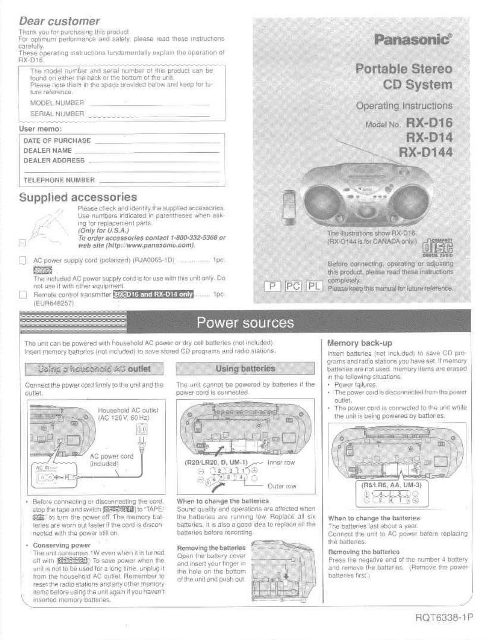 panasonic rx d 14 owners manual