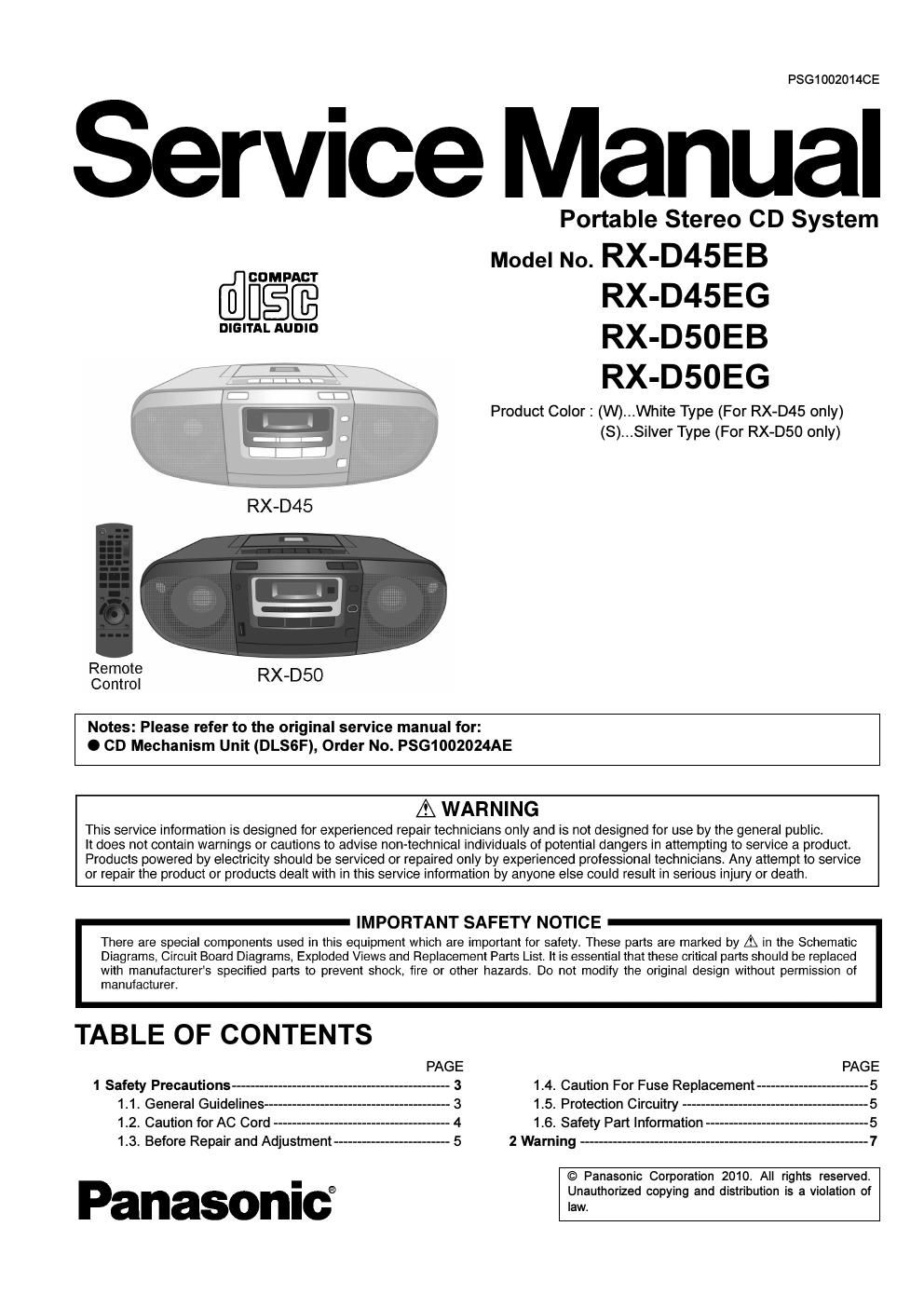 panasonic rx d 45 eb service manual