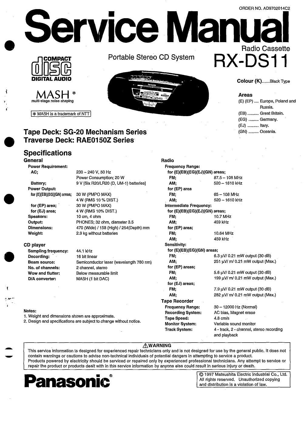 panasonic rx ds 11 service manual