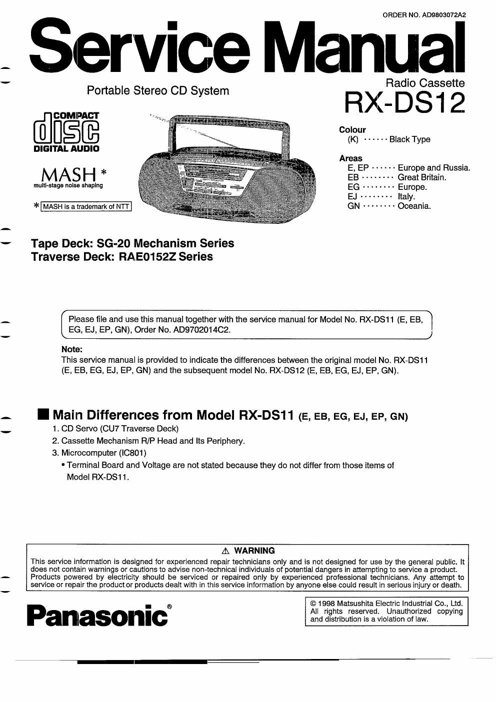 panasonic rx ds 12 service manual