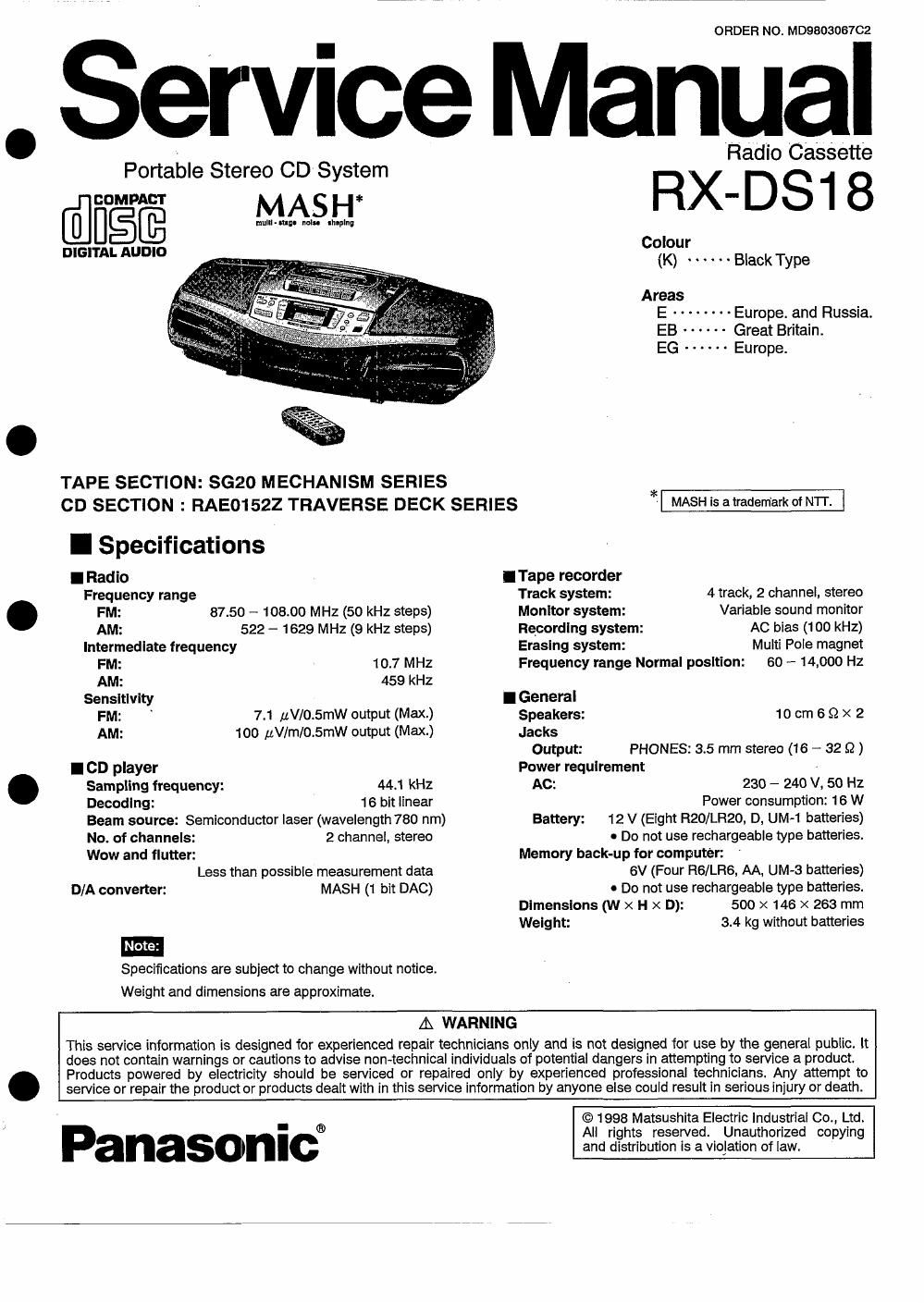 panasonic rx ds 18 service manual