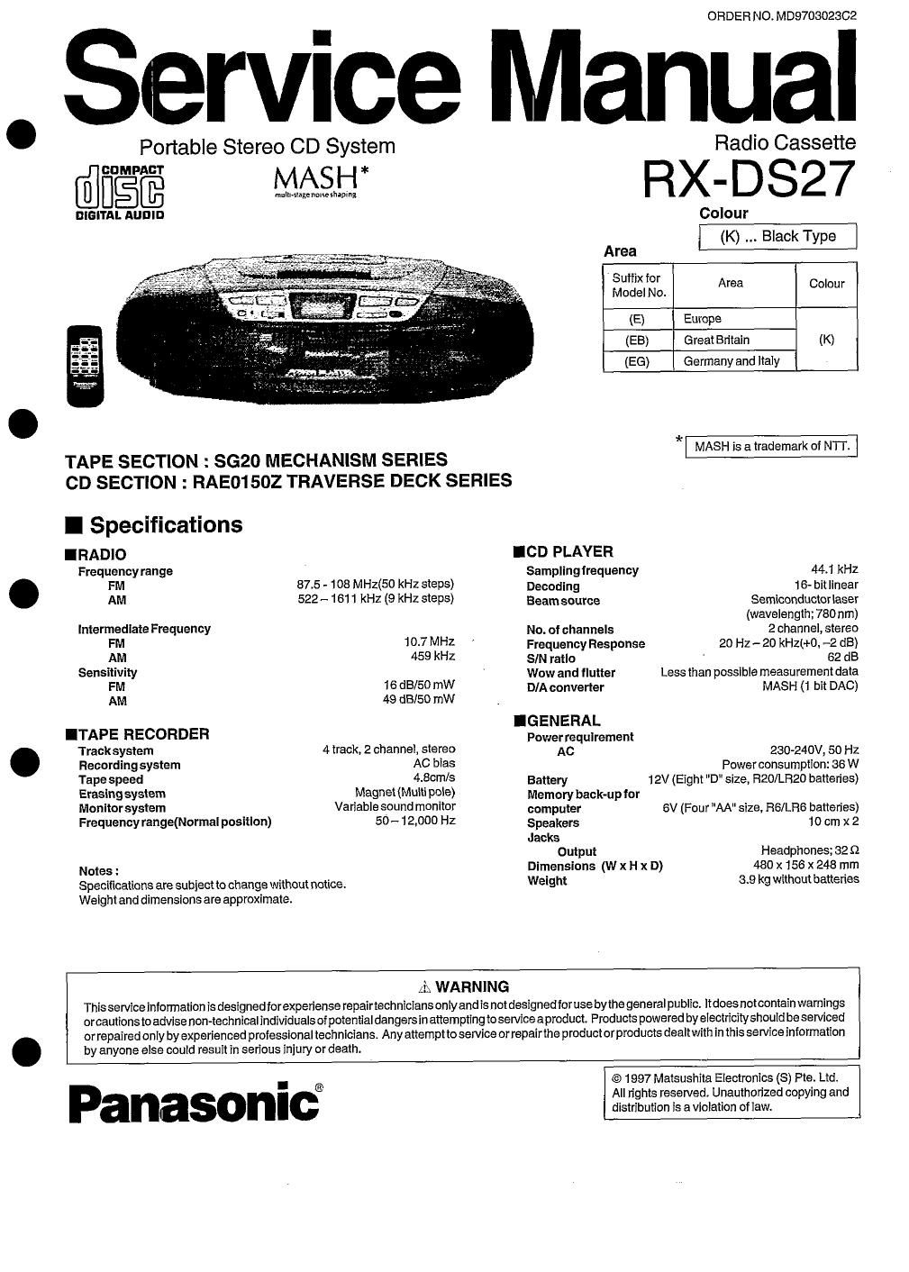 panasonic rx ds 27 service manual