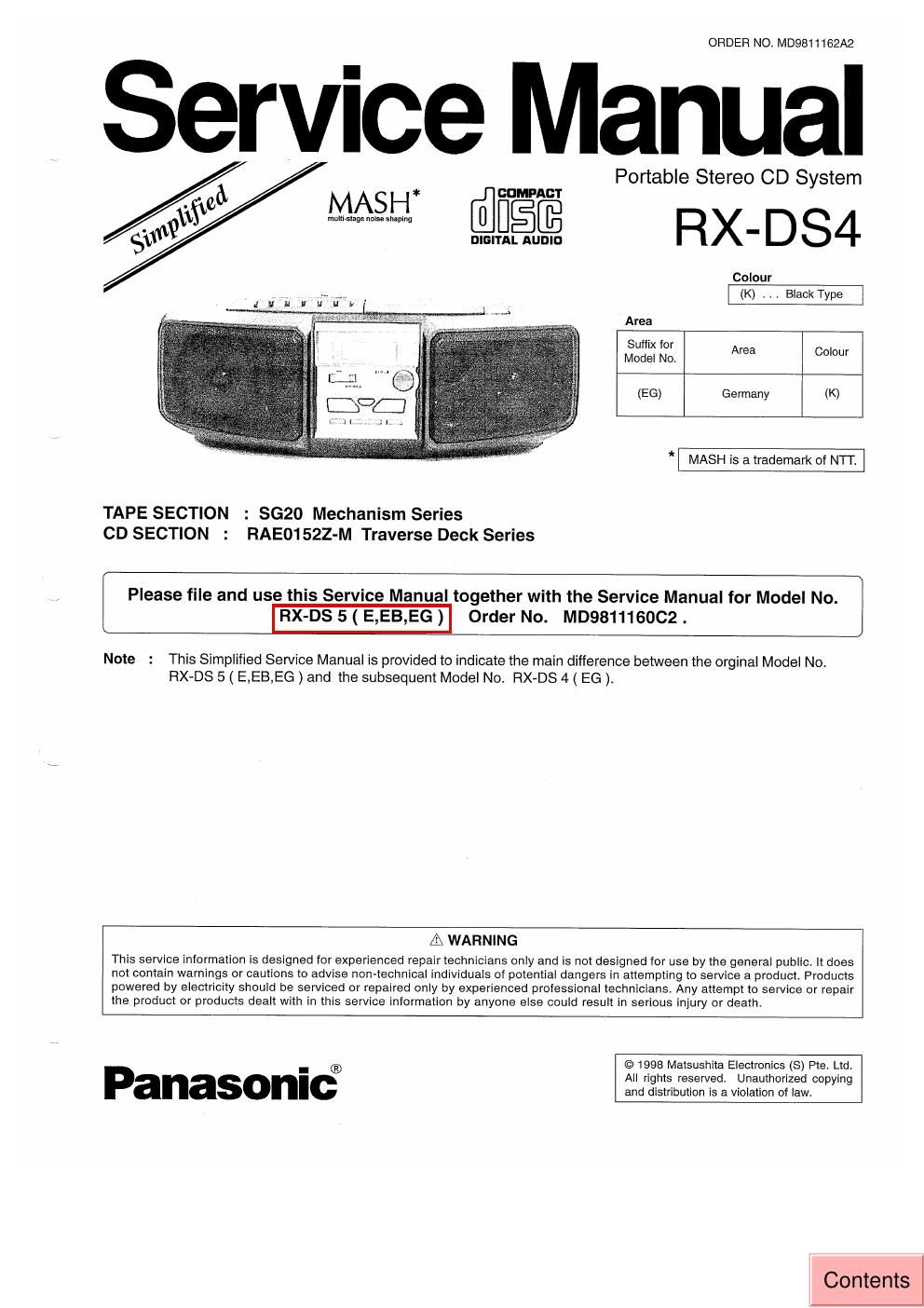 panasonic rx ds 4 service manual