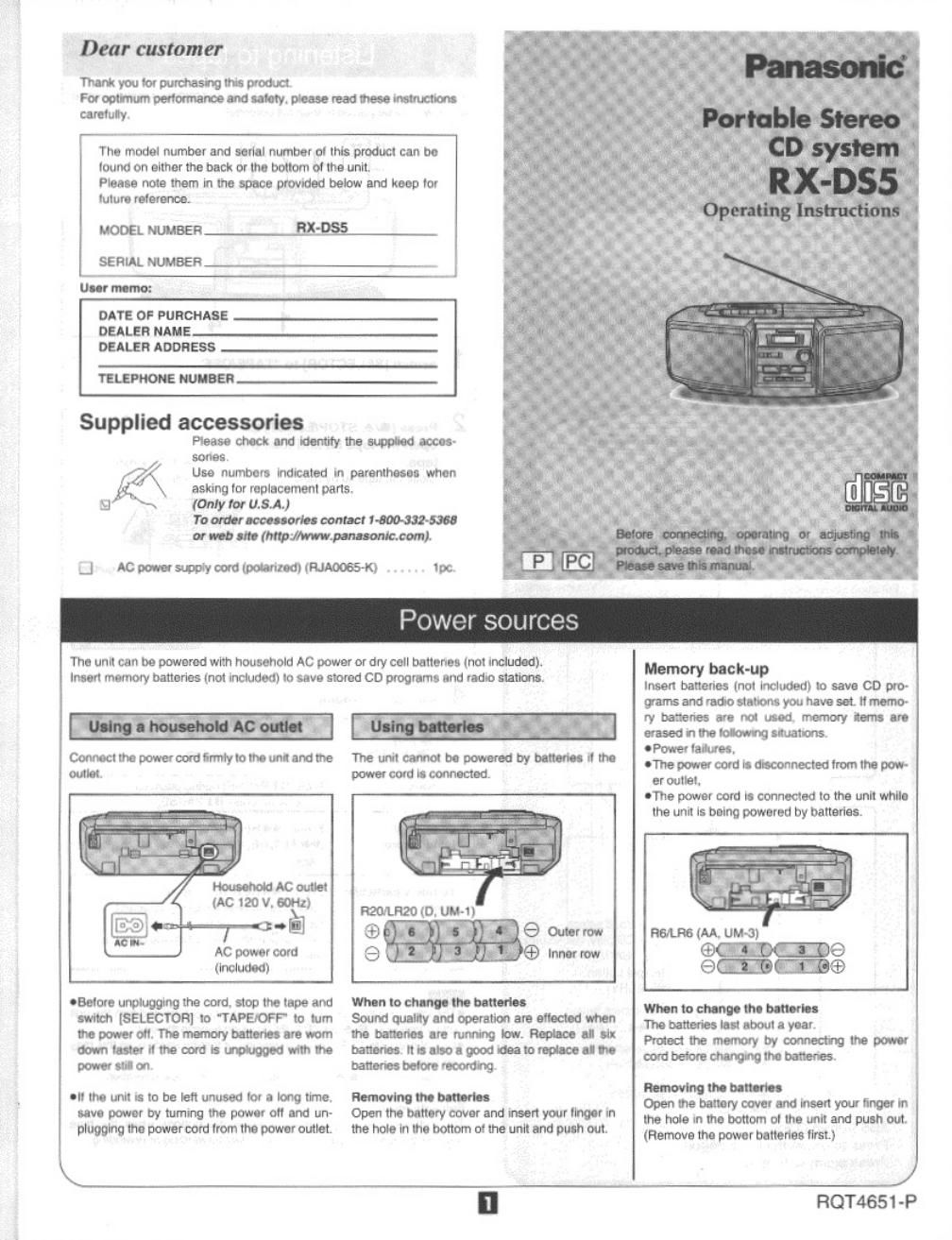 panasonic rx ds 5 owners manual