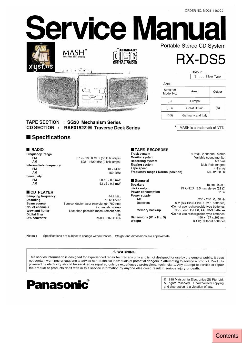 panasonic rx ds 5 service manual