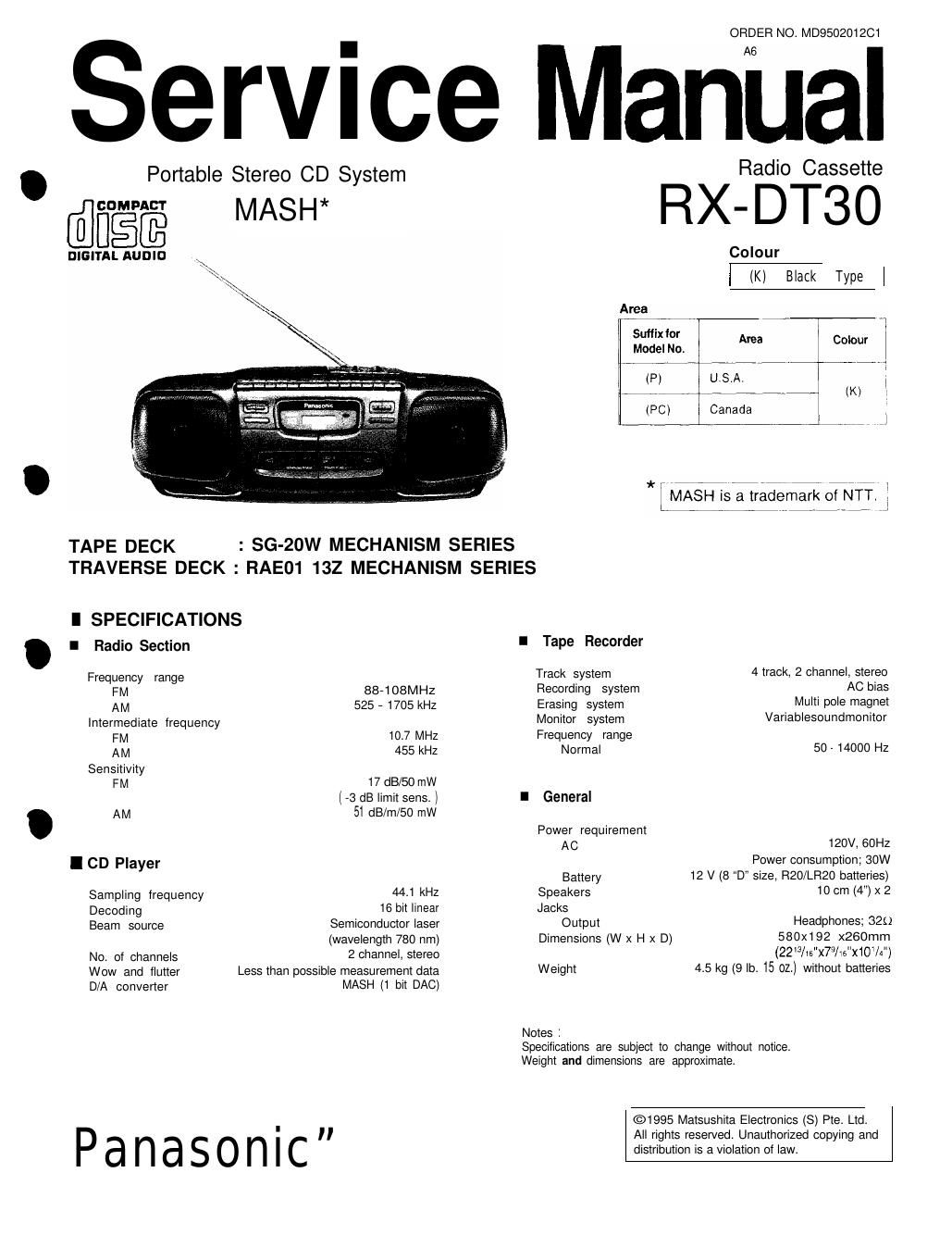 panasonic rx dt 30 service manual