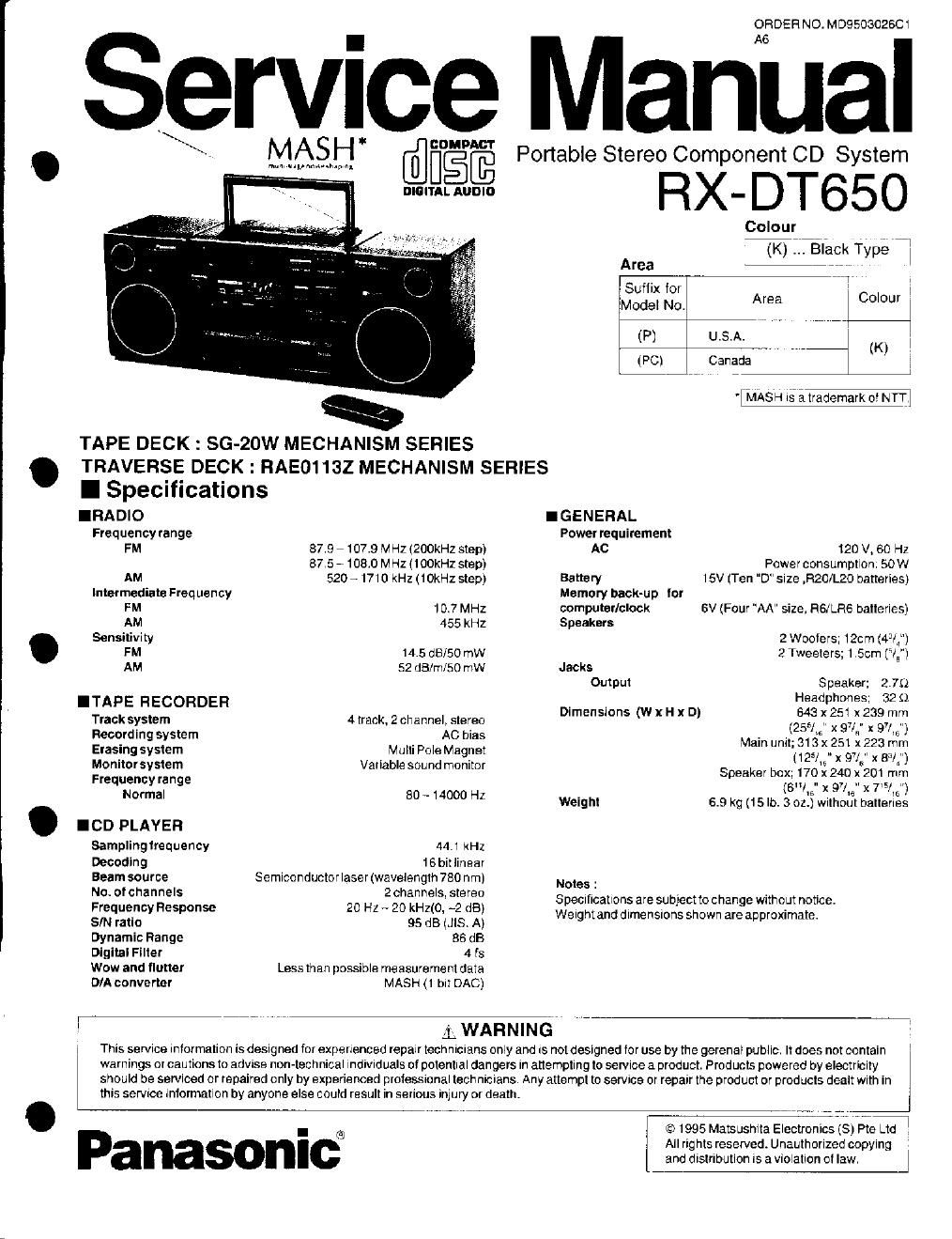 panasonic rx dt 650 service manual
