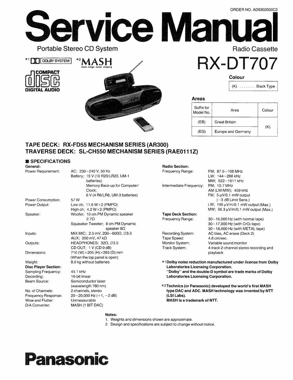 panasonic rx dt 707 service manual