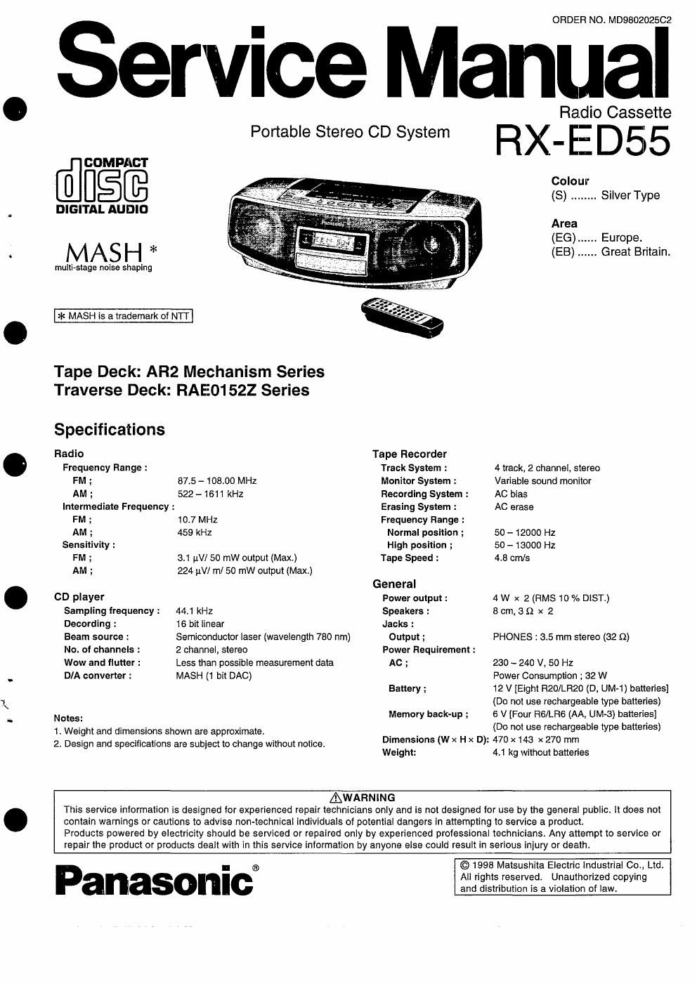 panasonic rx ed 55 service manual