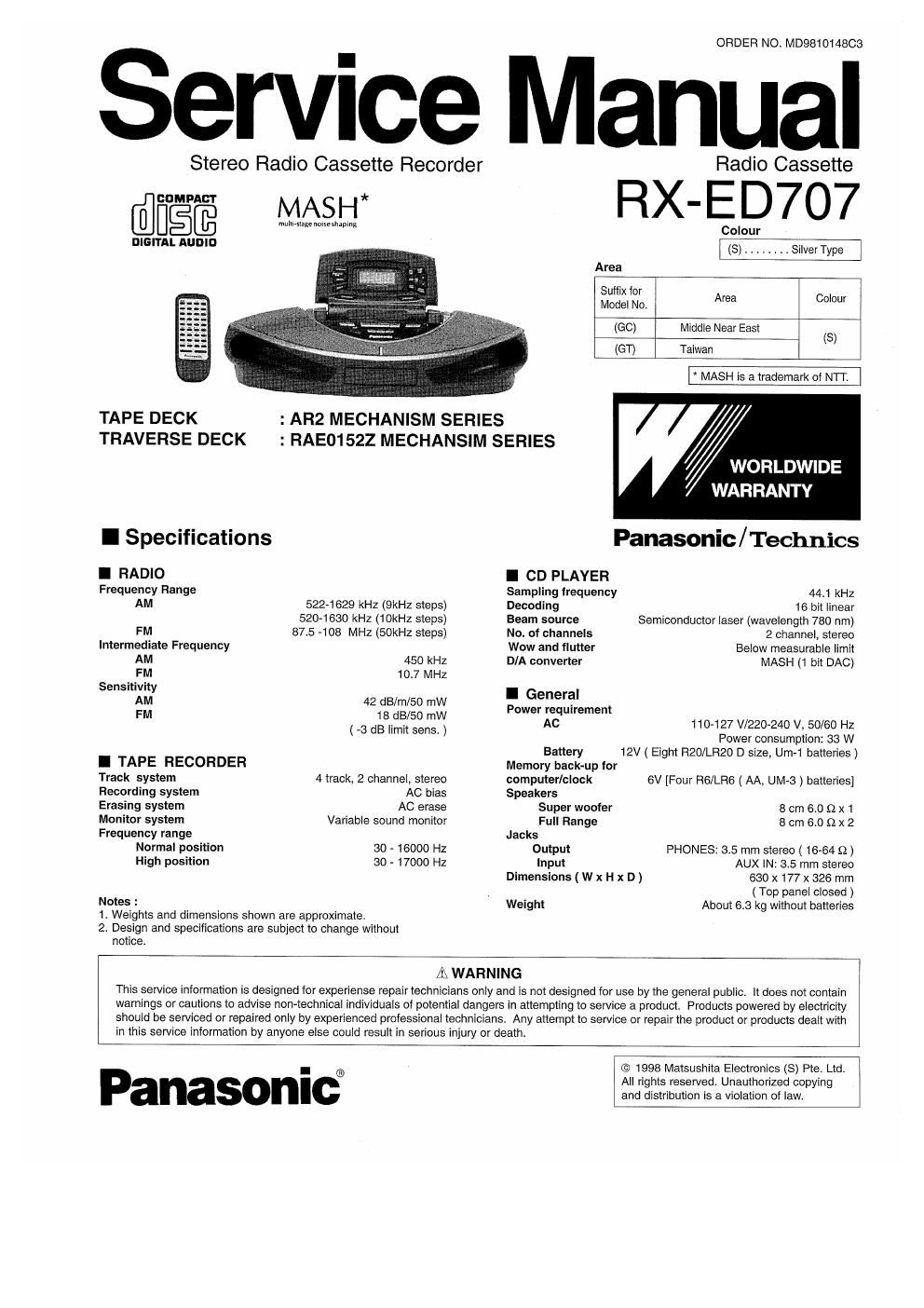 panasonic rx ed 707 service manual