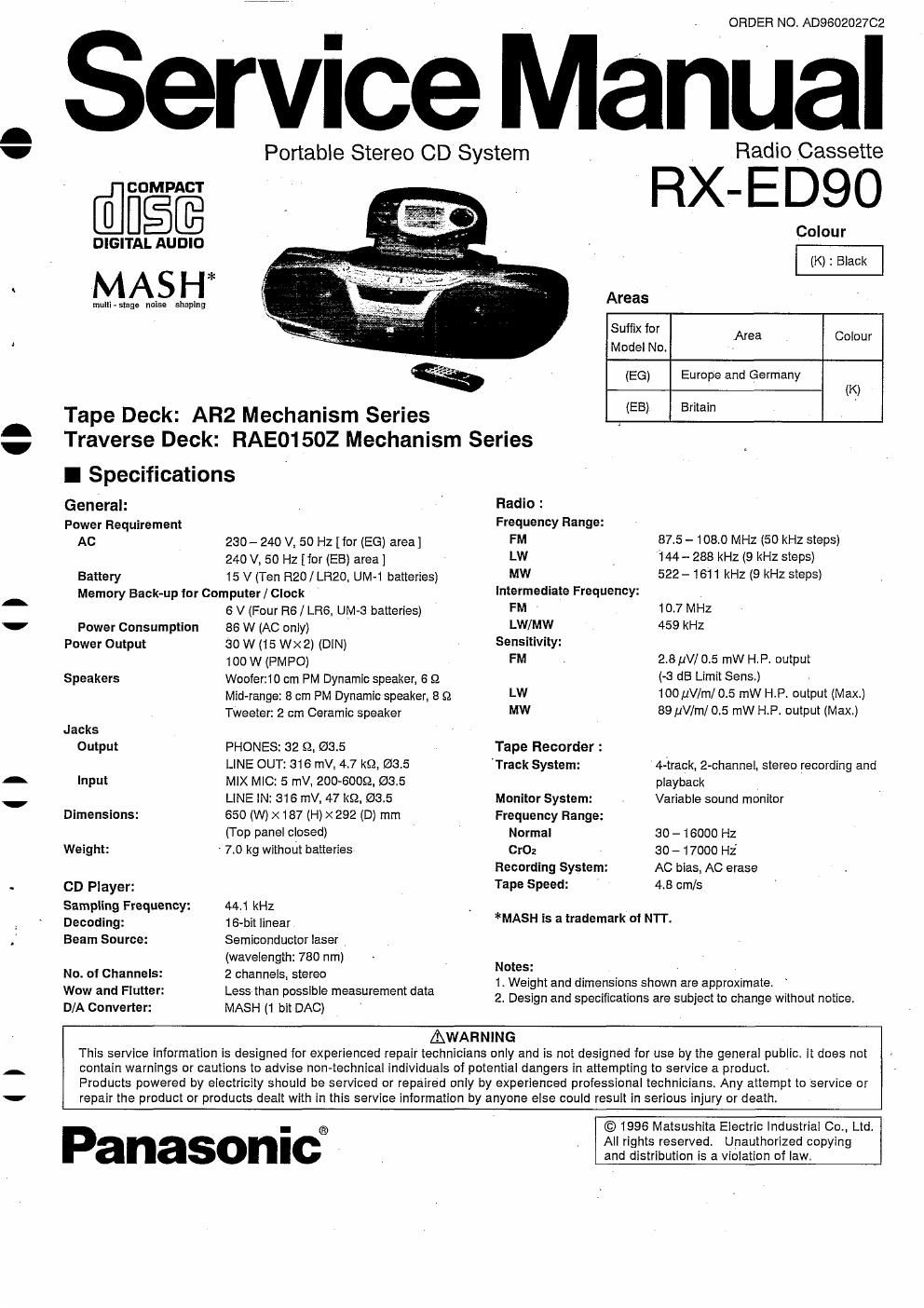 panasonic rx ed 90 service manual