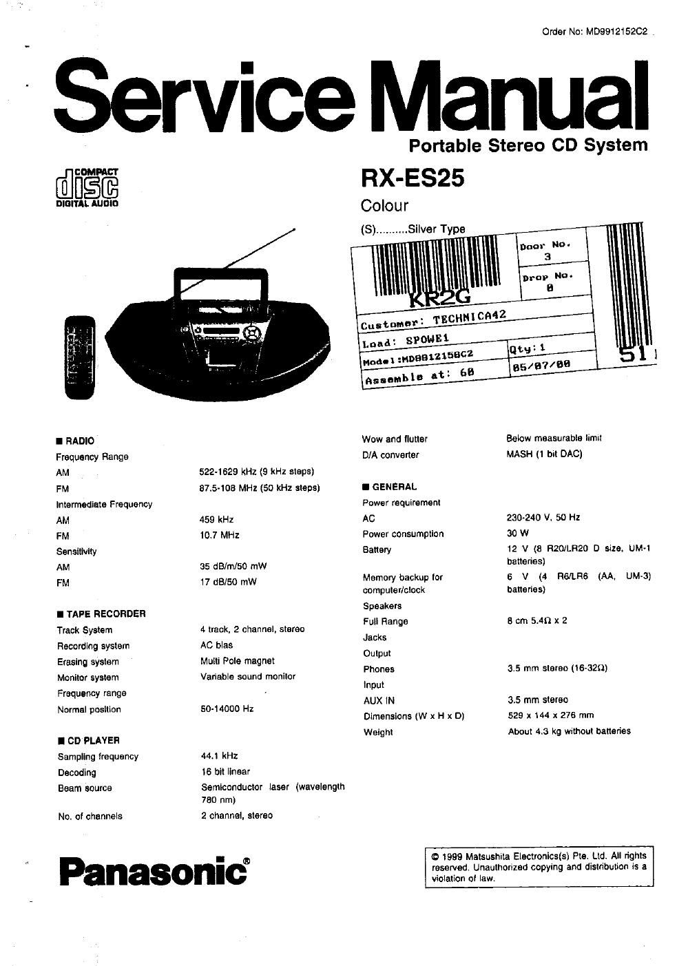 panasonic rx es 25 service manual