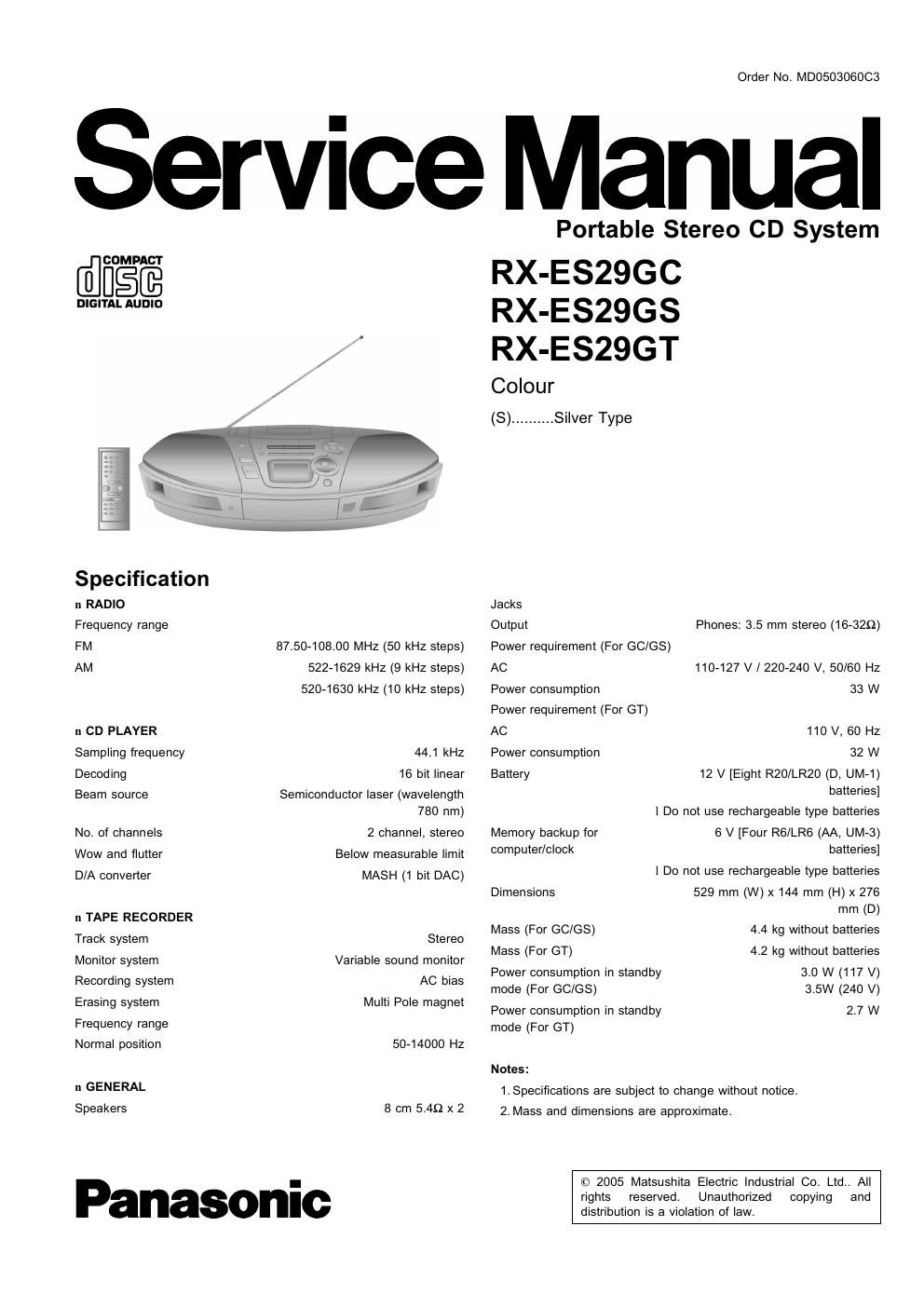 panasonic rx es 29 gc service manual